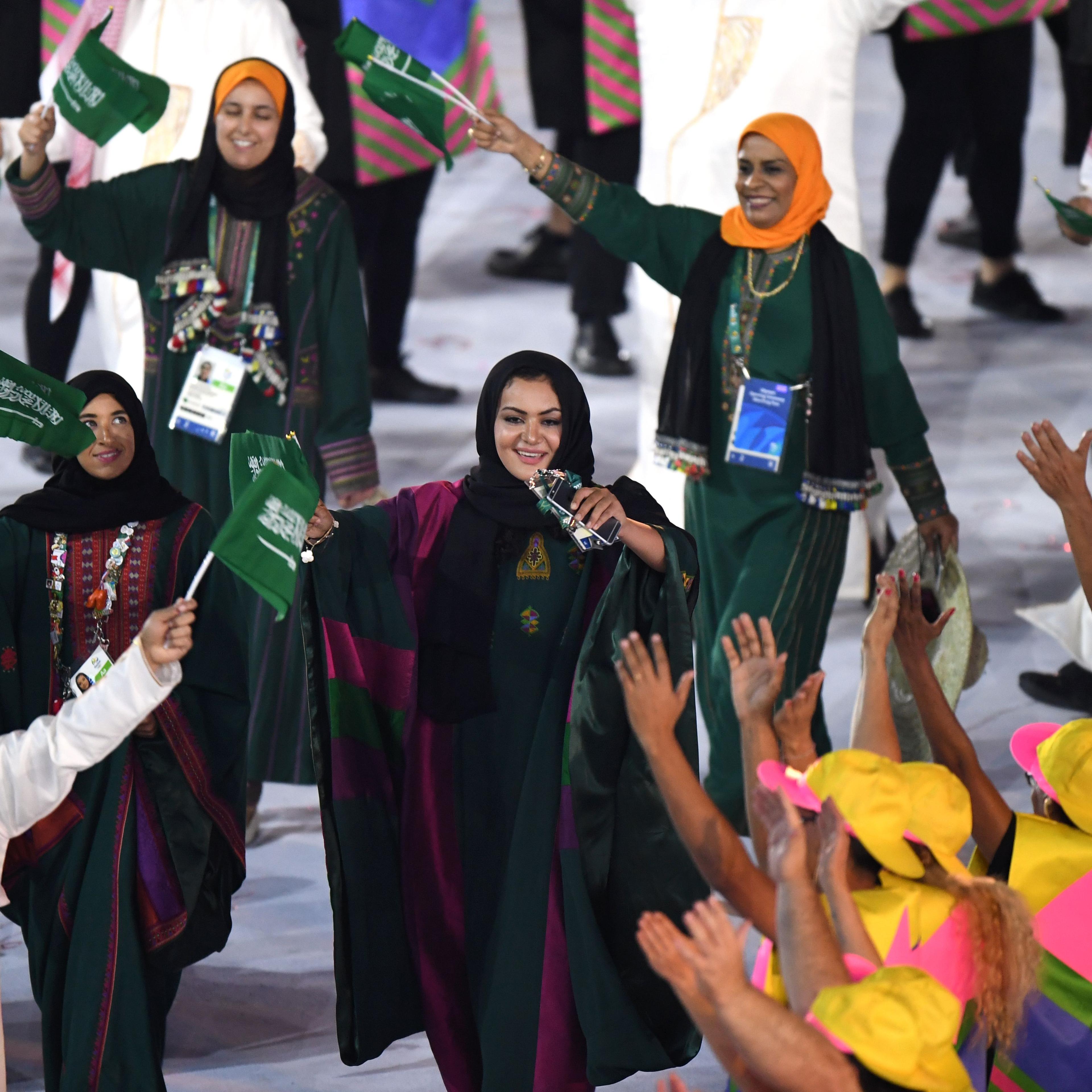 Saudi Arabia's delegation parades during the opening ceremony of the Rio 2016 Olympic Games at the Maracana stadium in Rio de Janeiro on August 5, 2016.