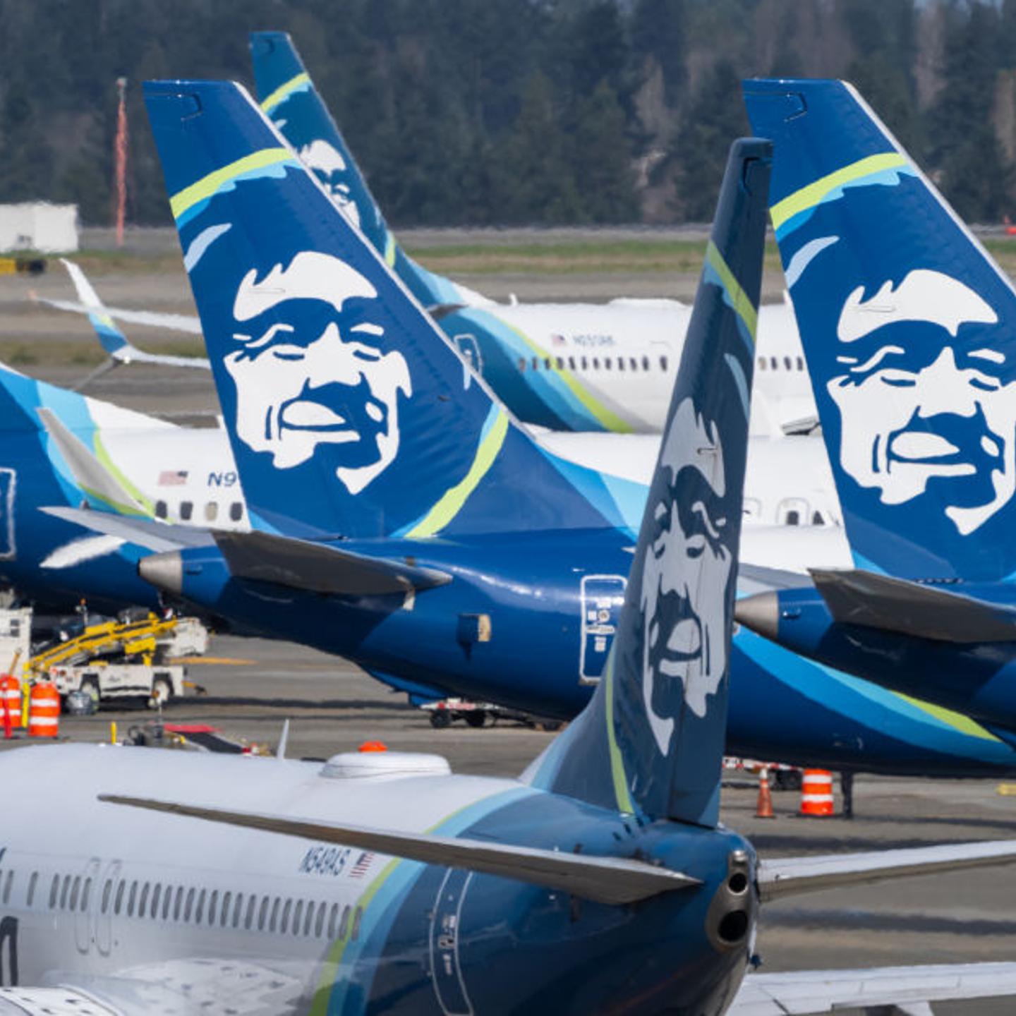 Alaska Airlines Boeing 737 airliners sit on the tarmac at Seattle-Tacoma International Airport in Seattle, Wash. on March 25, 2024.
