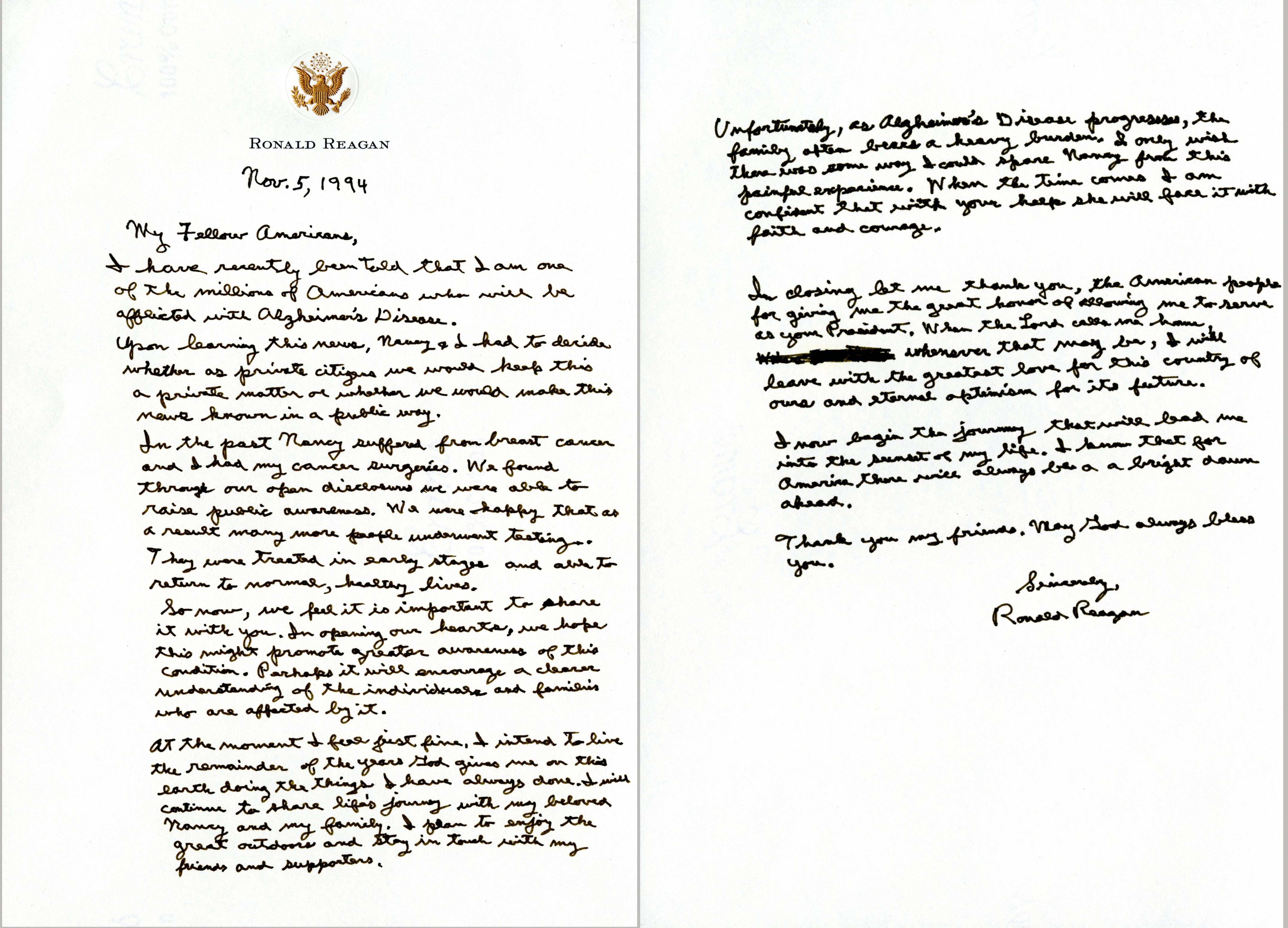 President Reagan's letter to the American people