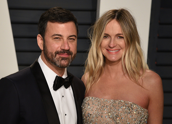 Jimmy Kimmel and Molly McNearney attend the 2017 Vanity Fair Oscar Party on February 26, 2017 in Beverly Hills, California.