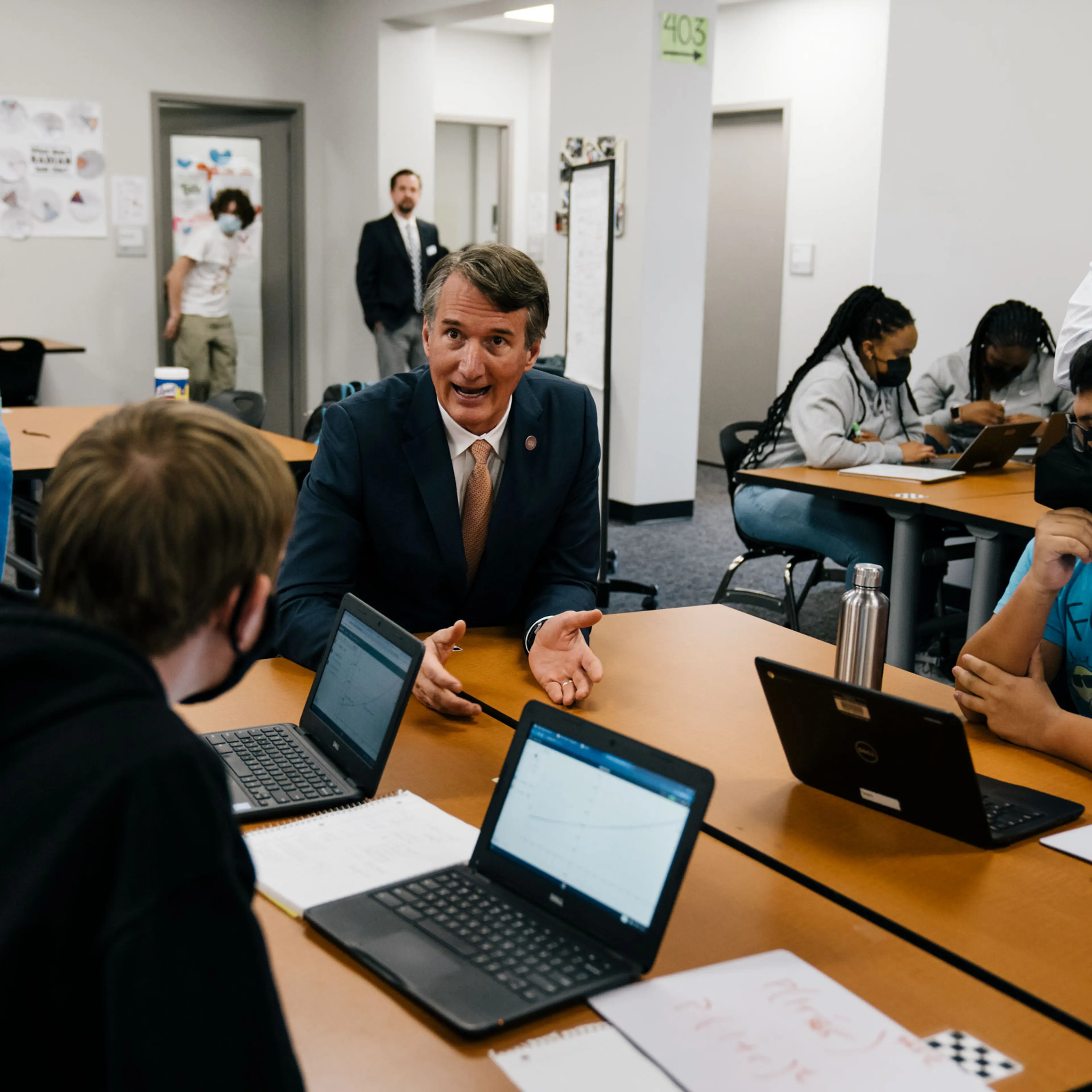 Gov. Glenn Youngkin talks to students at CodeRVA