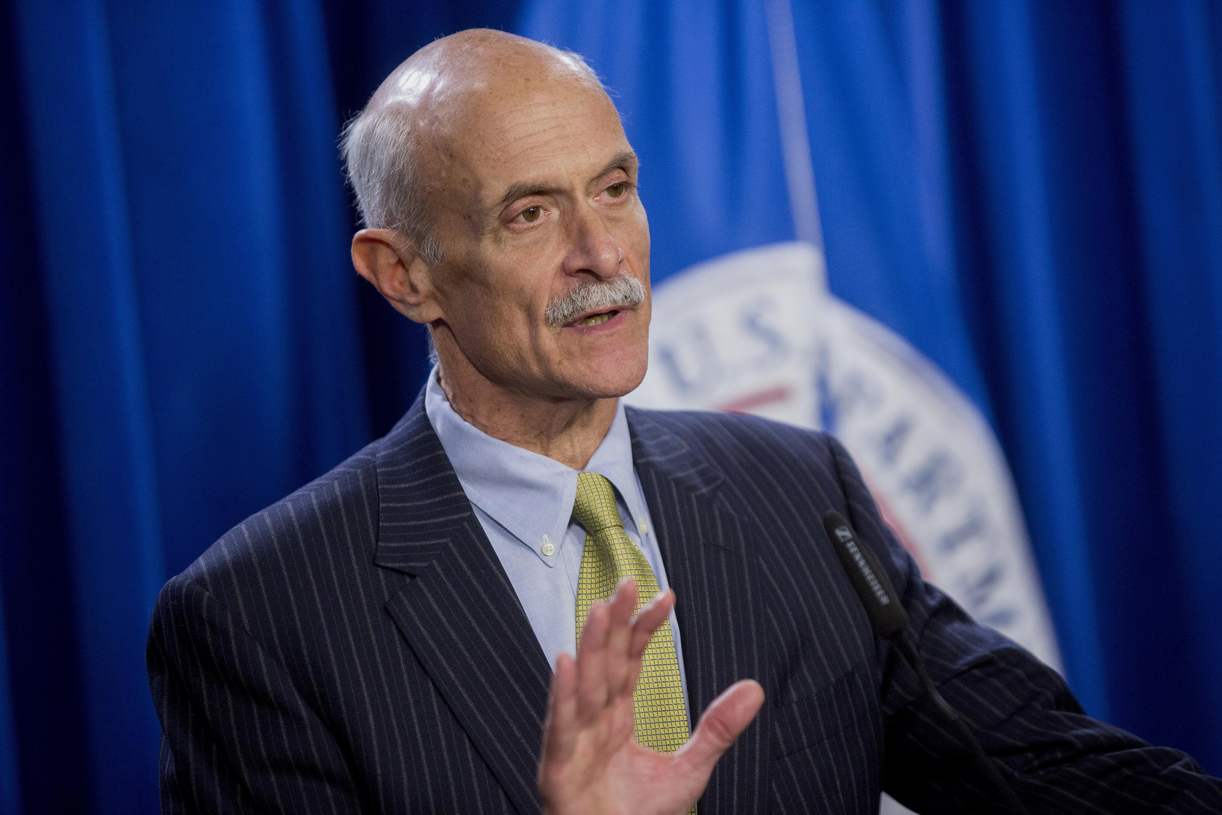 Michael Chertoff, former U.S. secretary of Homeland Security (DHS), speaks during a news conference with Jeh Johnson, U.S. secretary of Homeland Security (DHS), and former secretaries of Homeland Security Tom Ridge, not pictured, at the U.S. Immigration 