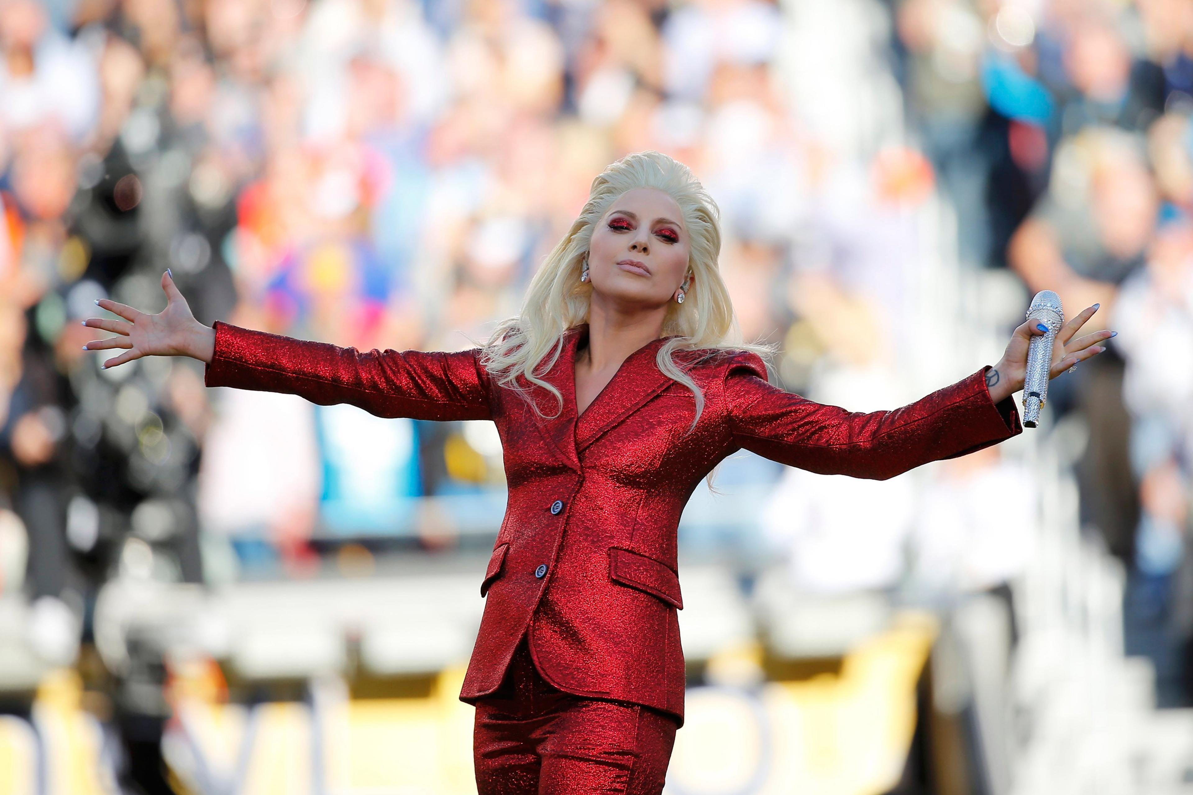 lady gaga national anthem dress Lady Gaga's Super Bowl Halftime Show: 4 Things We Need to See