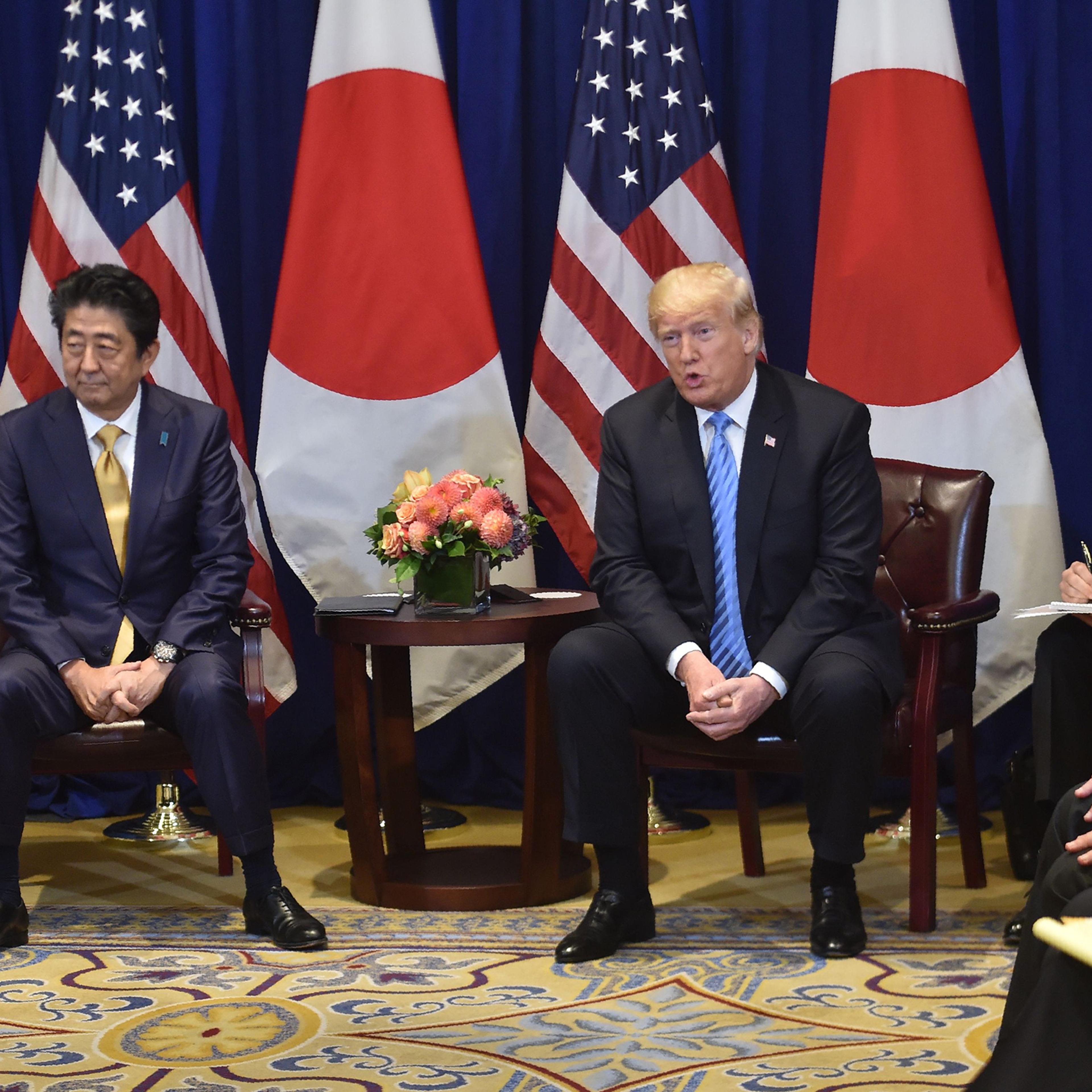 Japanese Prime Minister Shinzo Abe meets with US President Donald Trump, September 26, 2018 on the sidelines of the United Nations General Assembly (UNGA) in New York.