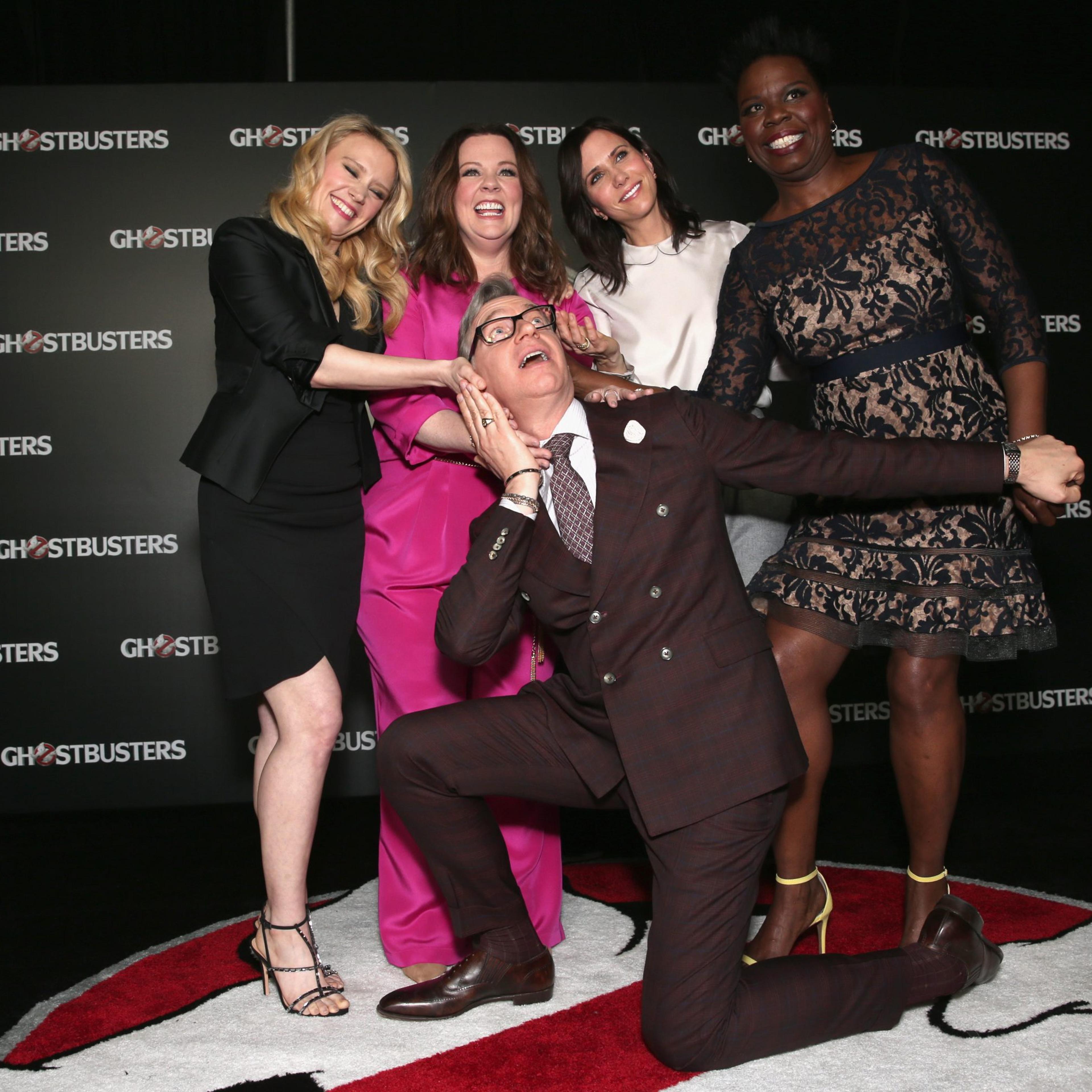 Actresses Kate McKinnon, Melissa McCarthy, Kristen Wiig, Leslie Jones and 'Ghostbusters' director Paul Feig attend CinemaCon 2016 An Evening with Sony Pictures Entertainment: Celebrating the Summer of 2016 and Beyond at The Colosseum at Caesars Palace du