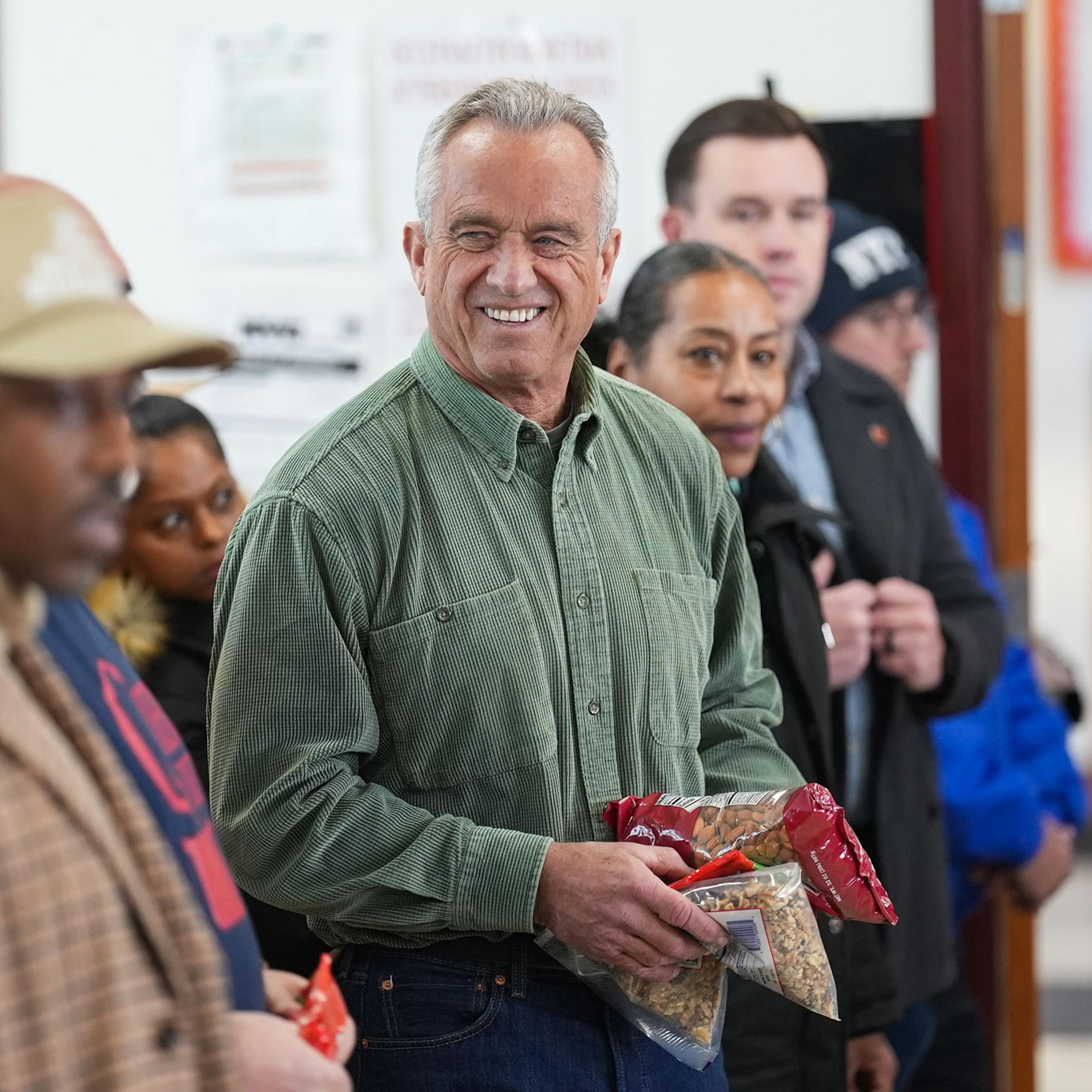 Robert F. Kennedy, Jr. visits the First Baptist Church Food Pantry in New York City, on Feb. 17, 2024.