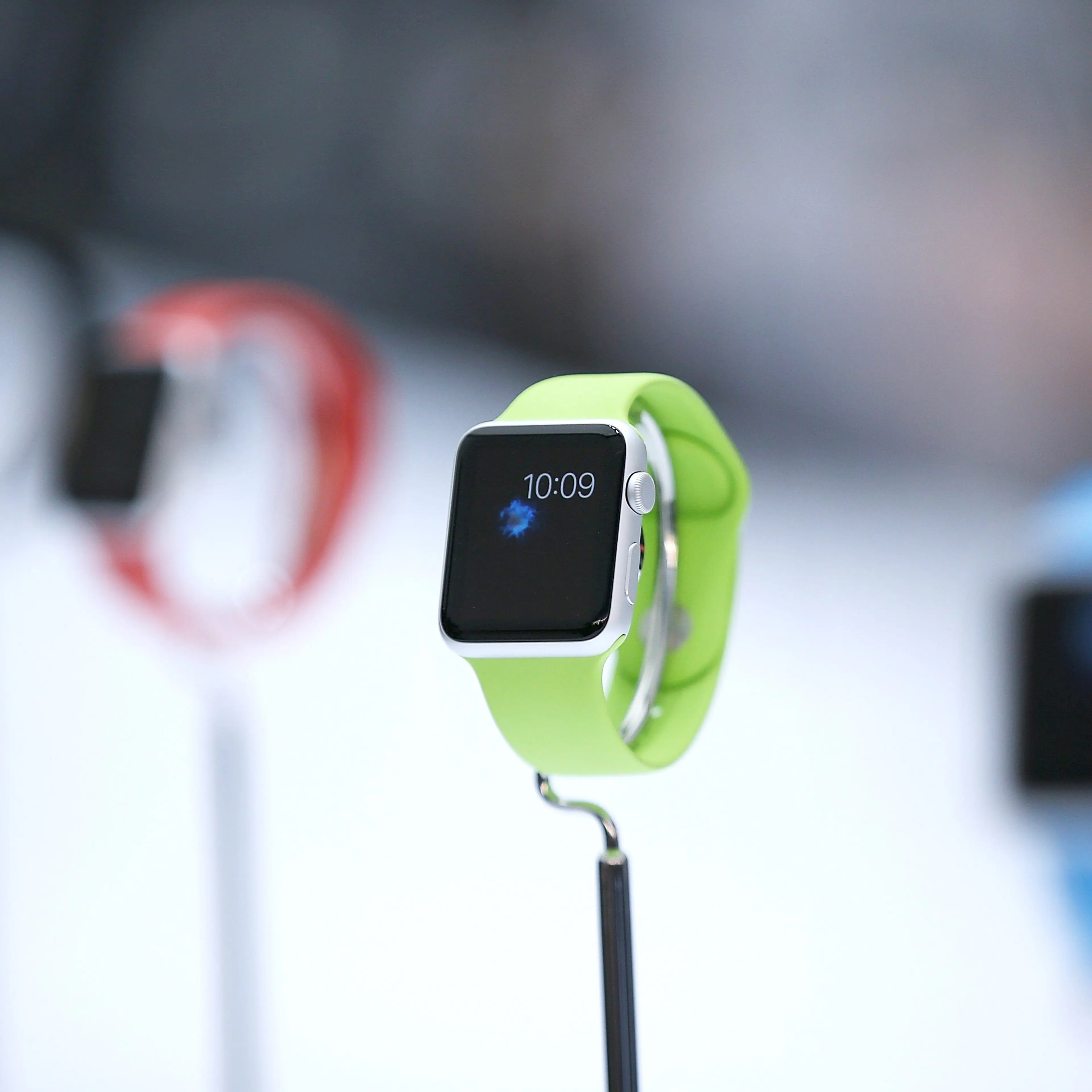 The new Apple Watch is displayed during an Apple special event at the Flint Center for the Performing Arts on Sept. 9, 2014 in Cupertino, Calif.