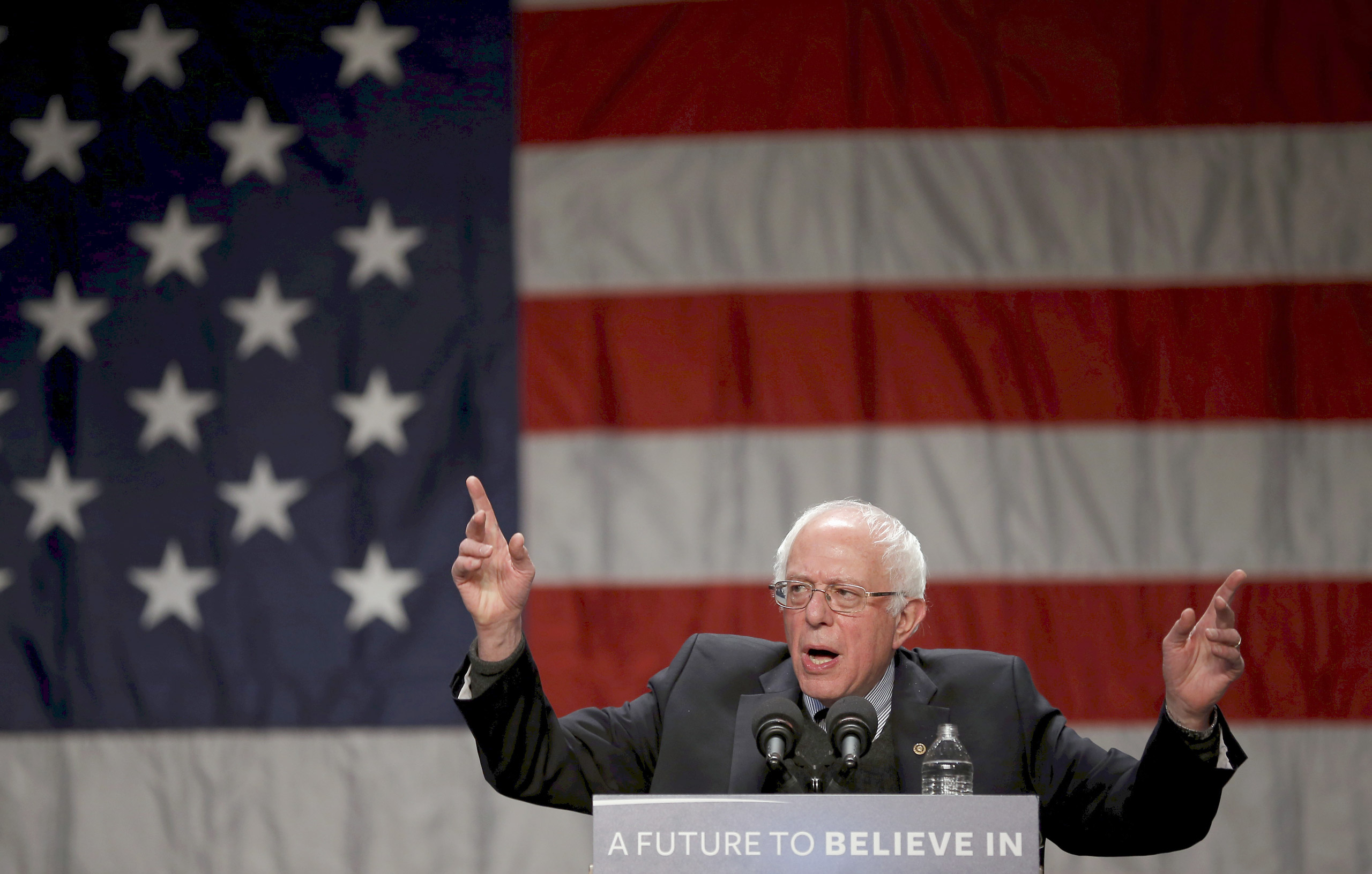 U.S. Democratic presidential candidate Bernie Sanders speaks at a campaign event in Sioux City
