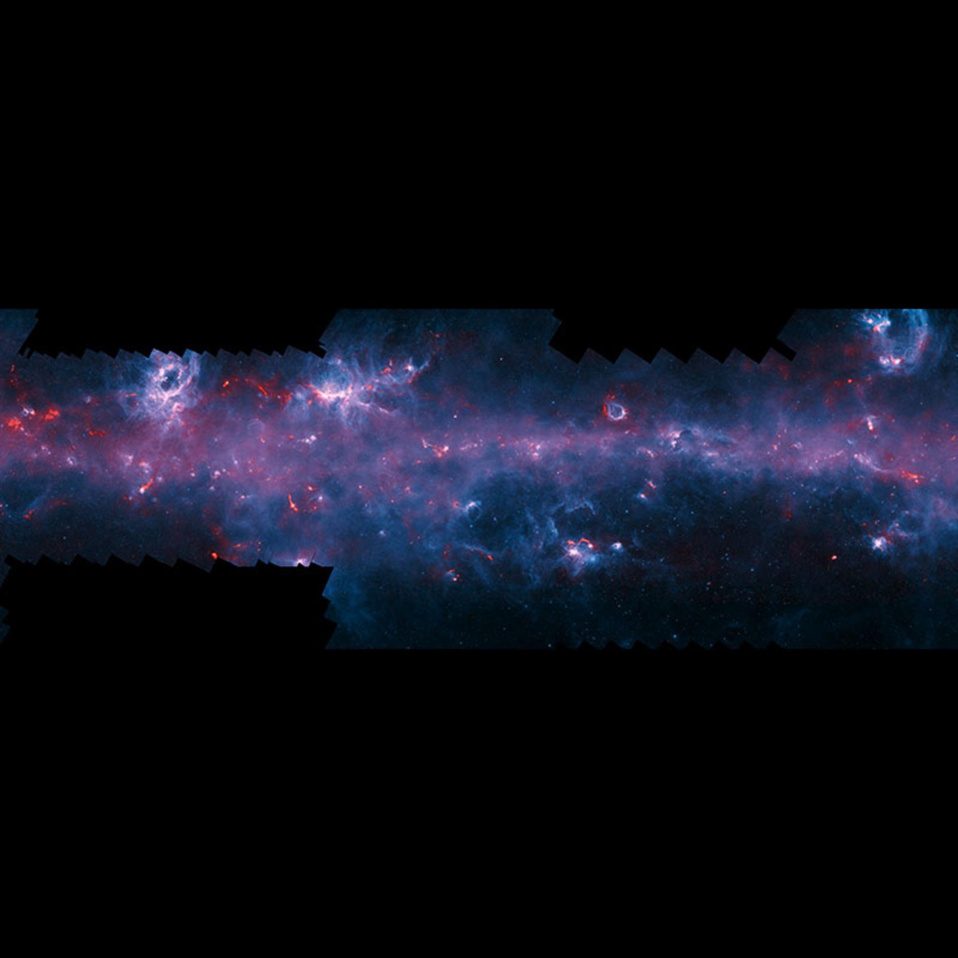 An image of the Milky Way, released to mark the completion of the APEX Telescope Large Area Survey of the Galaxy. The APEX telescope in Chile has mapped the full area of the Galactic Plane visible from the southern hemisphere for the first time at submil