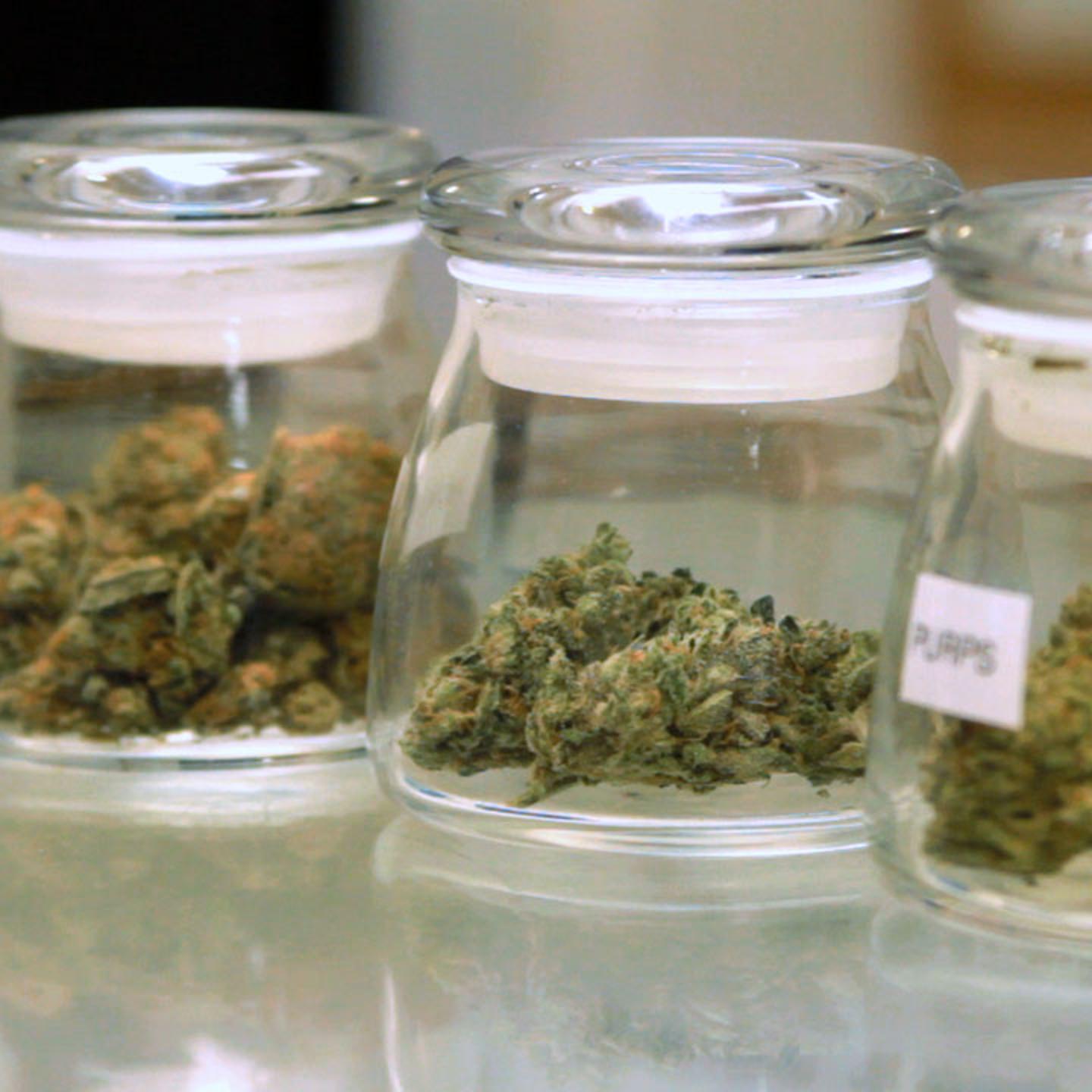 Jars of cannabis at Sacramento's Canna Care dispensary