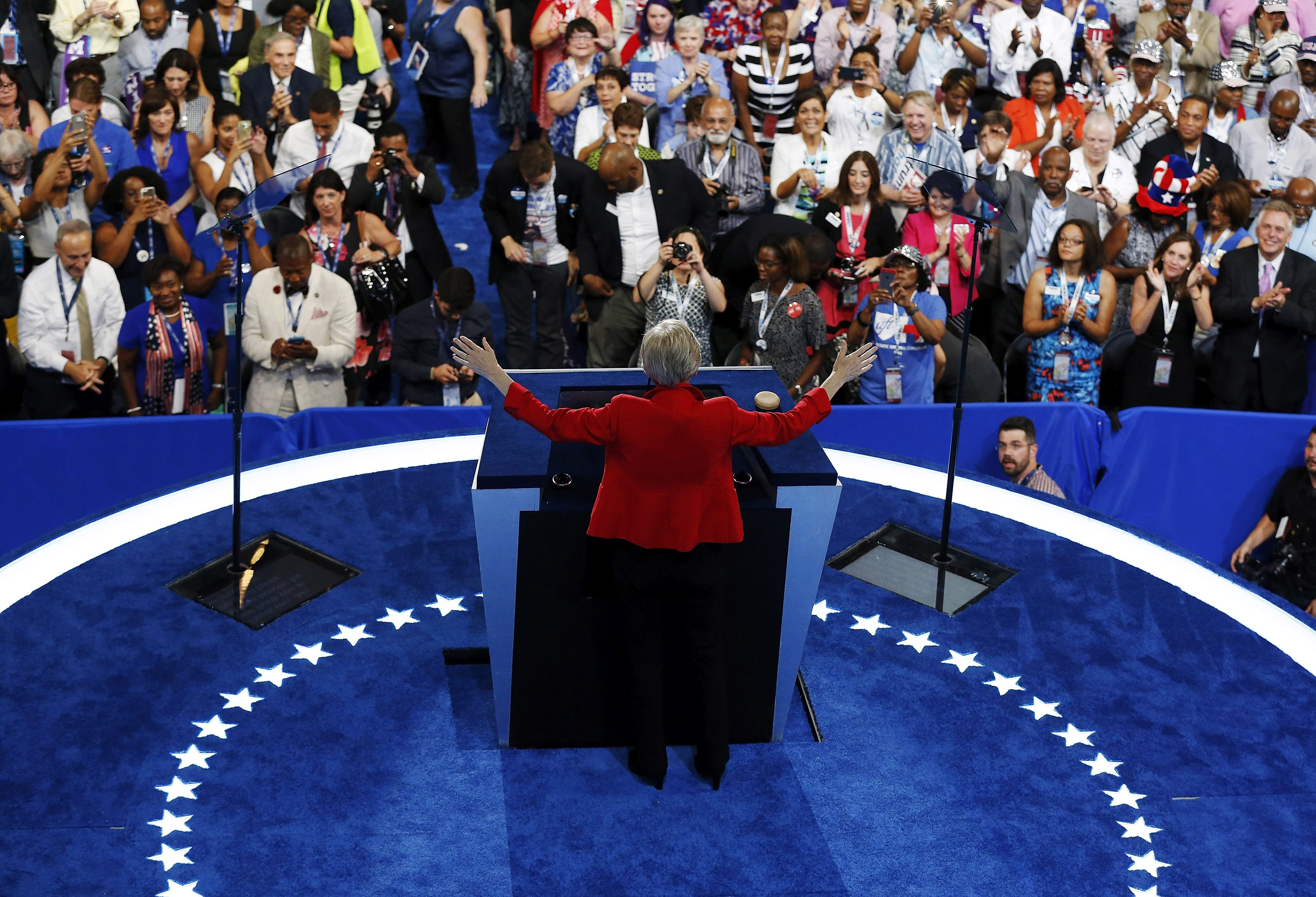 Senator Elizabeth Warren (D-MA) speaks on the first day of the Democratic National Convention in Philadelphia on July 25, 2016.