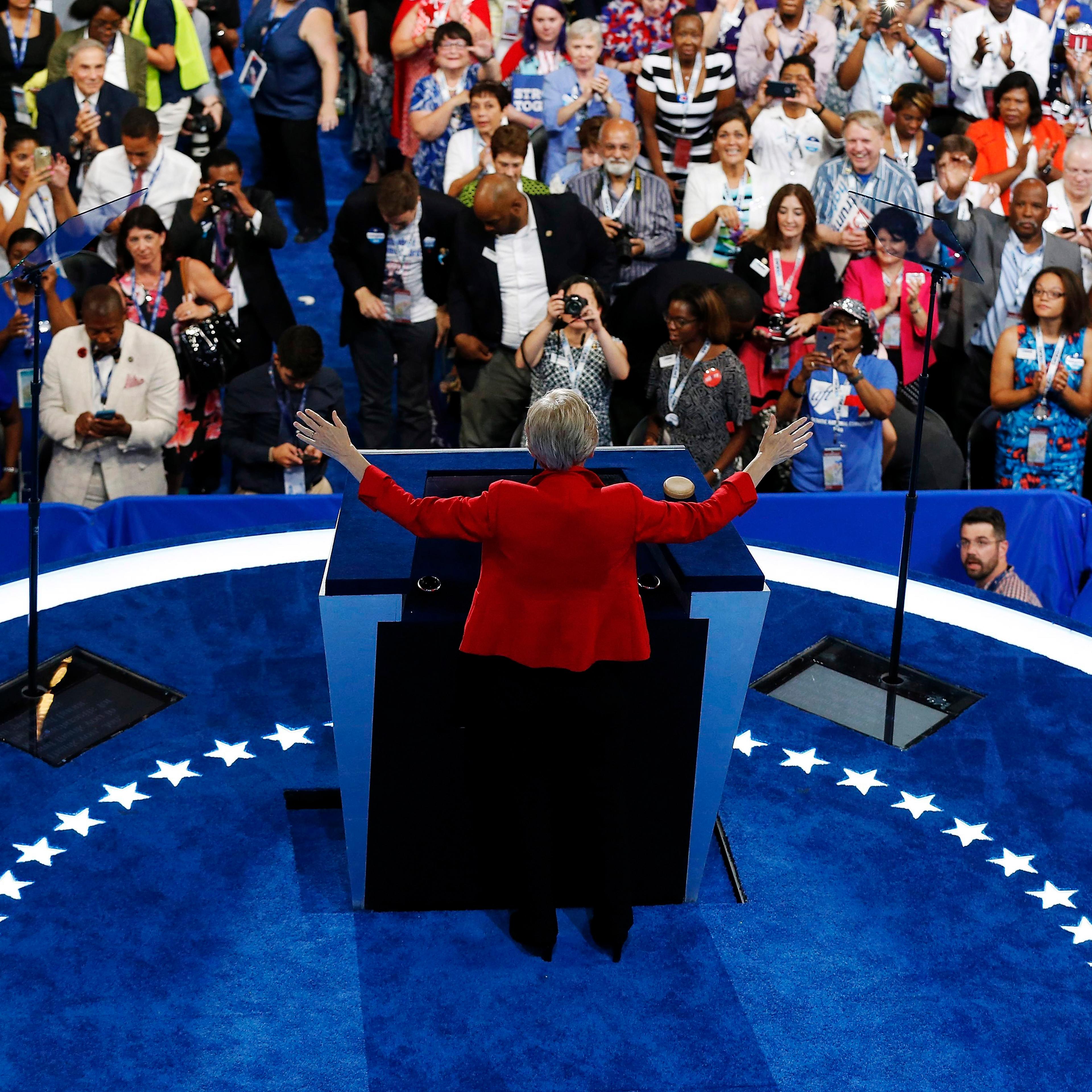 Senator Elizabeth Warren (D-MA) speaks on the first day of the Democratic National Convention in Philadelphia on July 25, 2016.