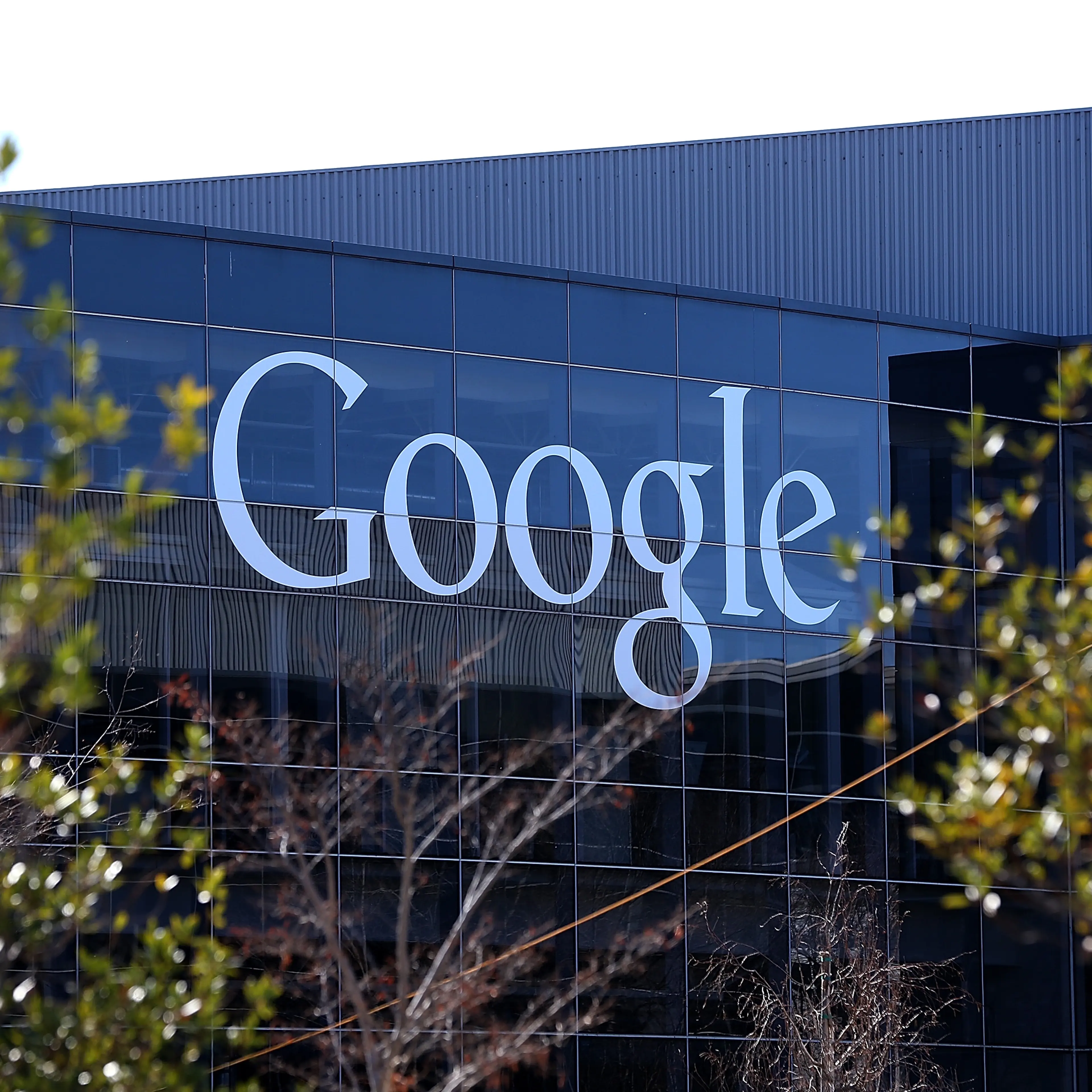 A sign is posted on the exterior of Google headquarters on Jan. 30, 2014 in Mountain View, California.