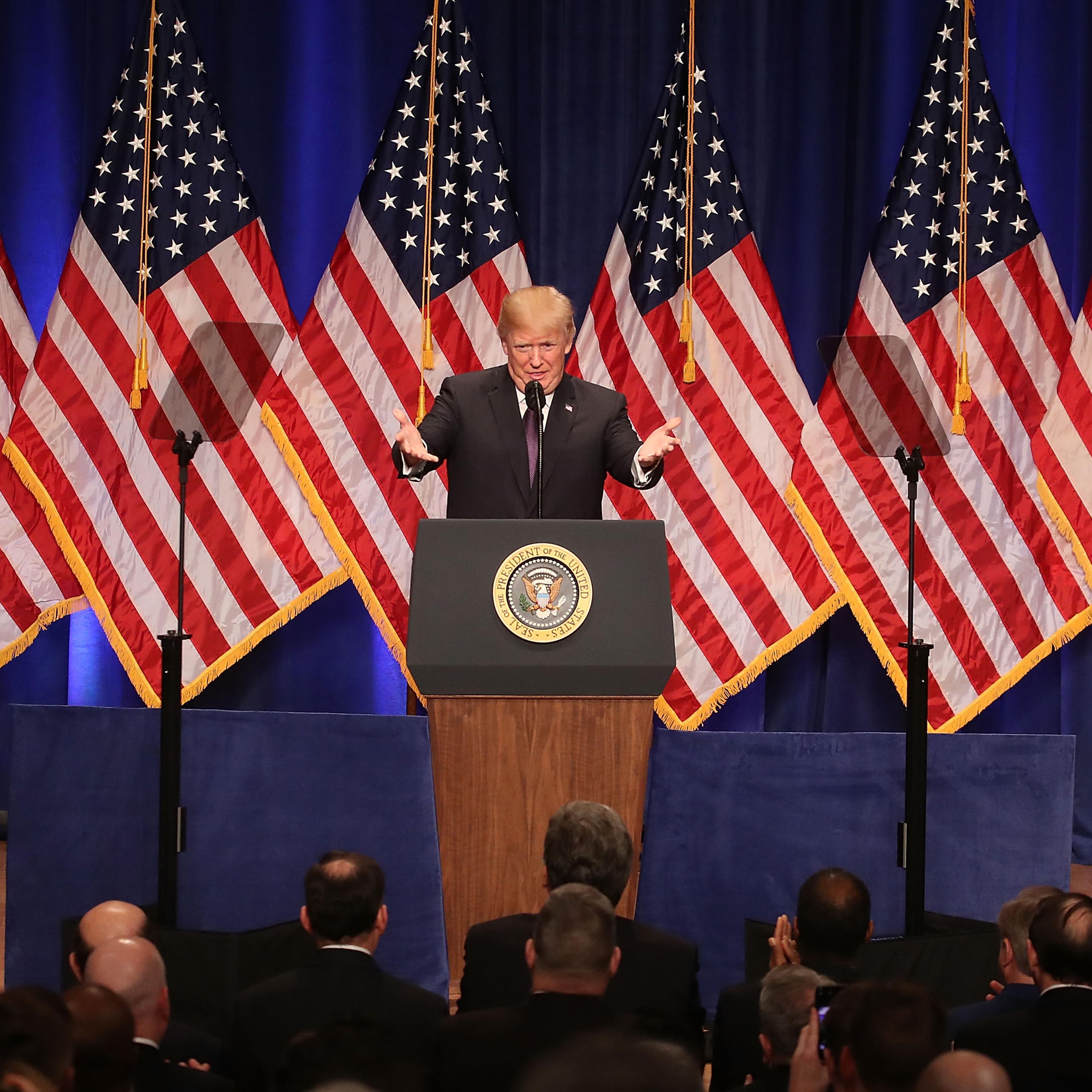 President Trump Speaks On National Security Strategy At The Ronald Reagan Amphiheater