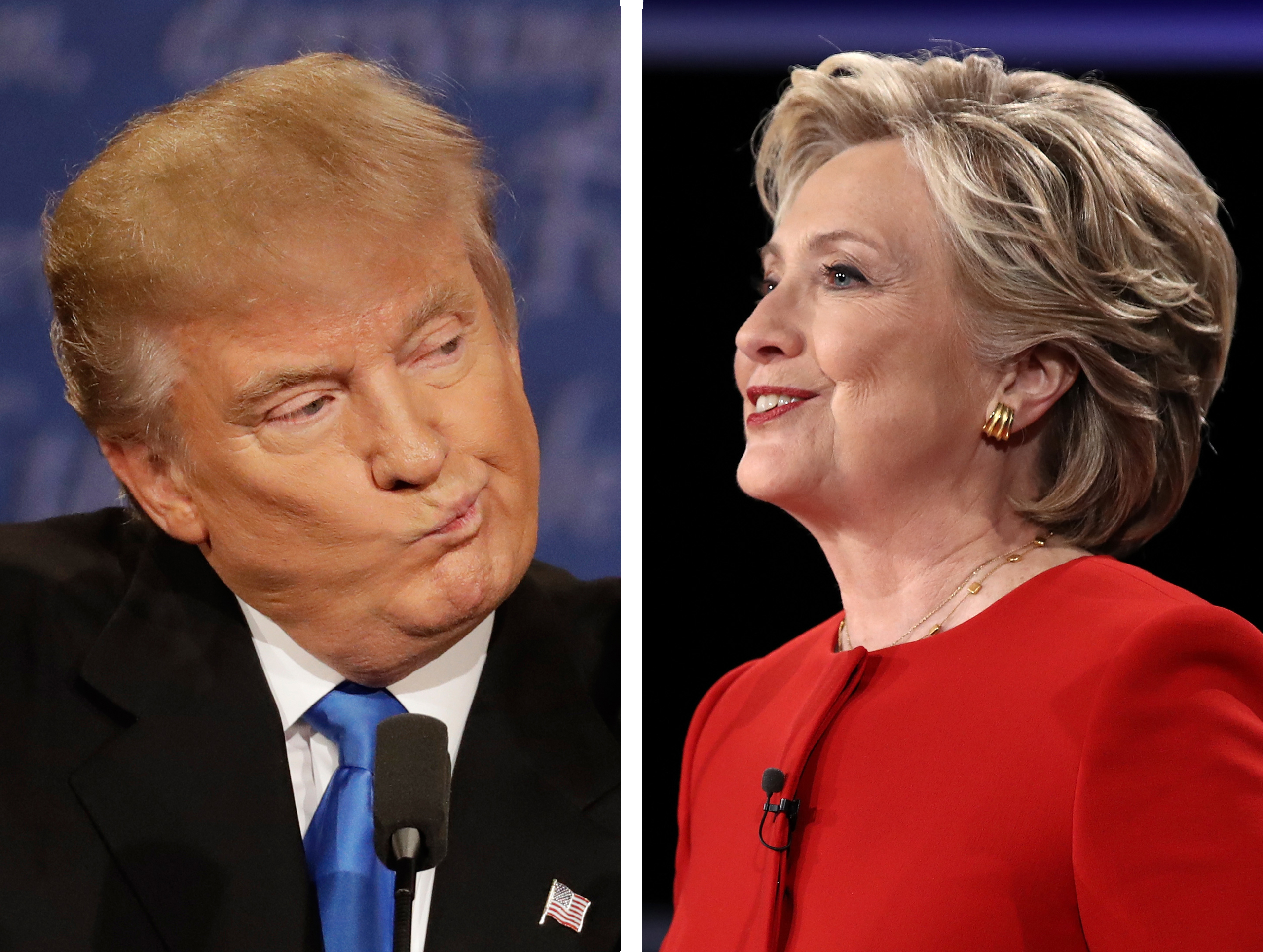 Republican presidential nominee Donald Trump listens to Democratic presidential nominee Hillary Clinton during the presidential debate at Hofstra University in Hempstead, N.Y., Monday, Sept. 26, 2016. (AP Photo/Patrick Semansky)
