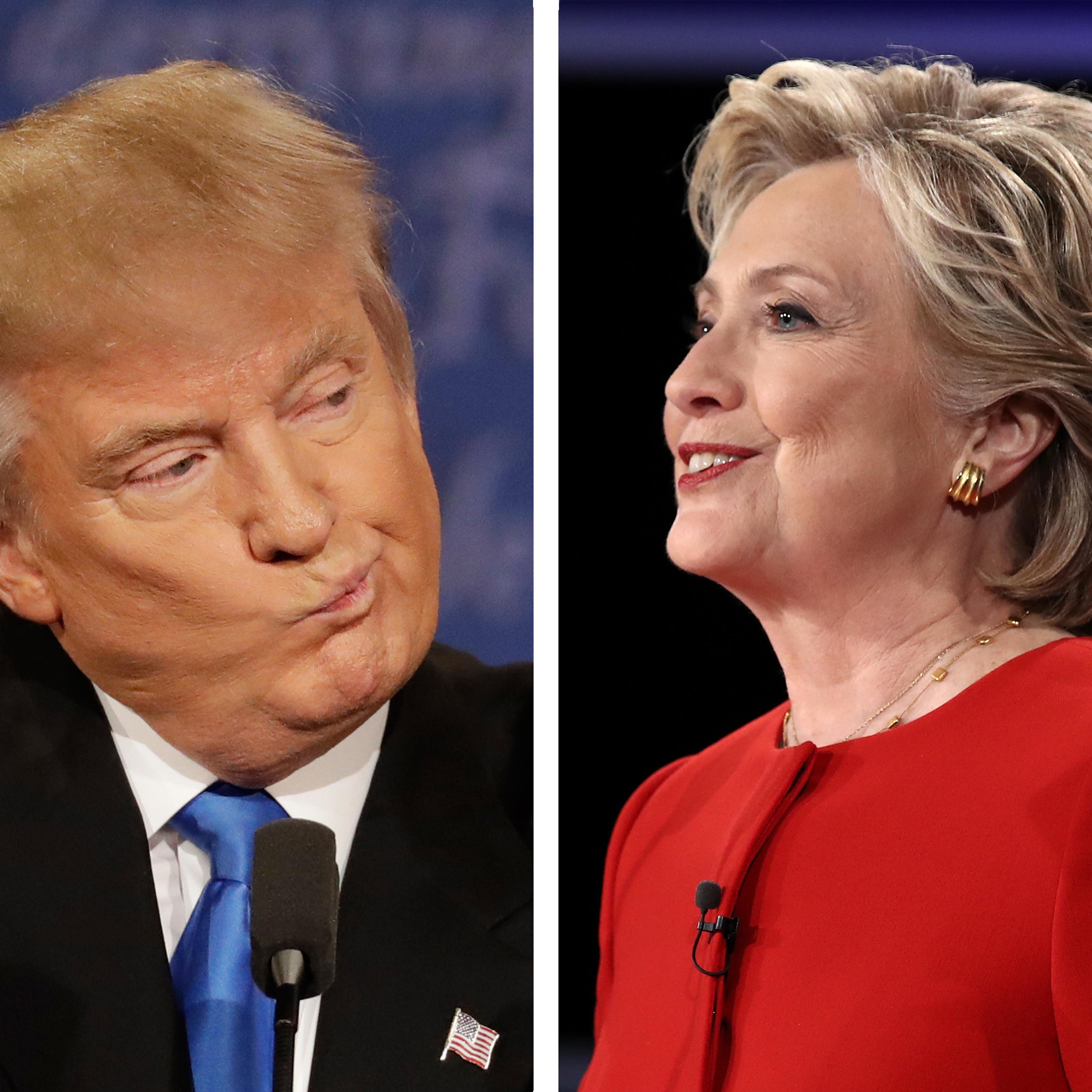 Republican presidential nominee Donald Trump listens to Democratic presidential nominee Hillary Clinton during the presidential debate at Hofstra University in Hempstead, N.Y., Monday, Sept. 26, 2016. (AP Photo/Patrick Semansky)