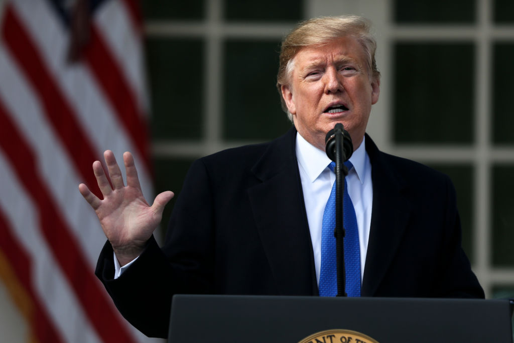 WASHINGTON, DC - FEBRUARY 15: President Donald Trump declares a