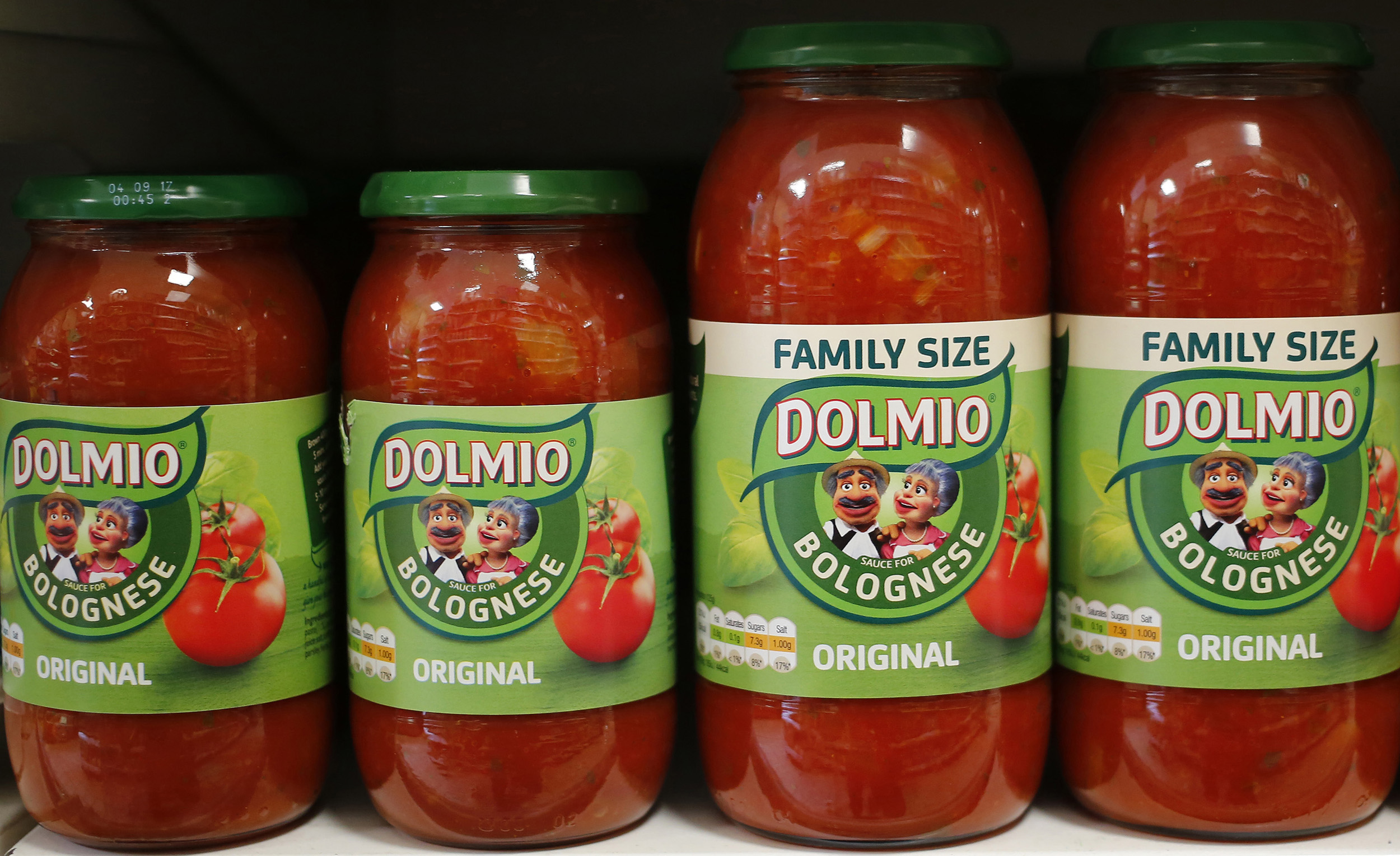 Dolmio pasta sauces are seen in a store in in London on April 15, 2016.
