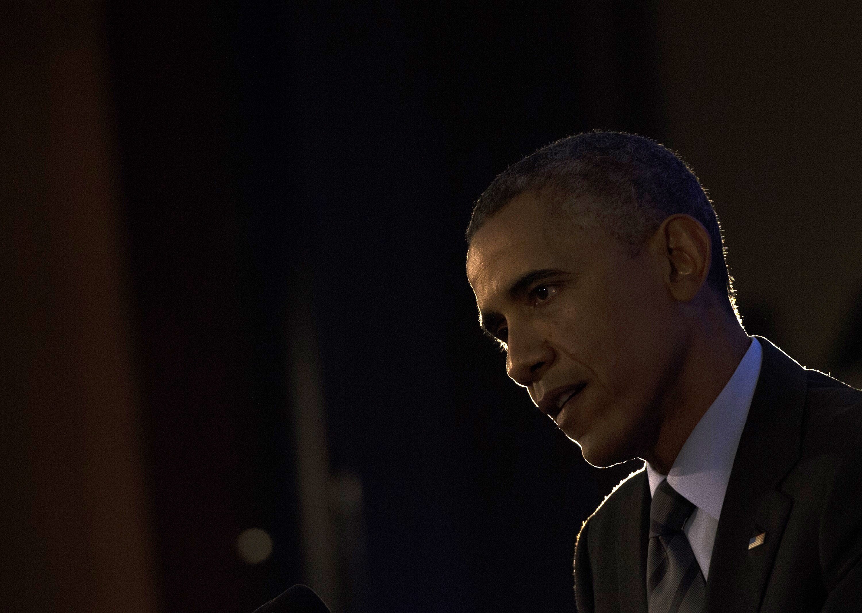 US President Barack Obama speaks during a press conference at the conclusion of the US - Africa Leaders Summit at the US State Department in Washington on August 6, 2014.