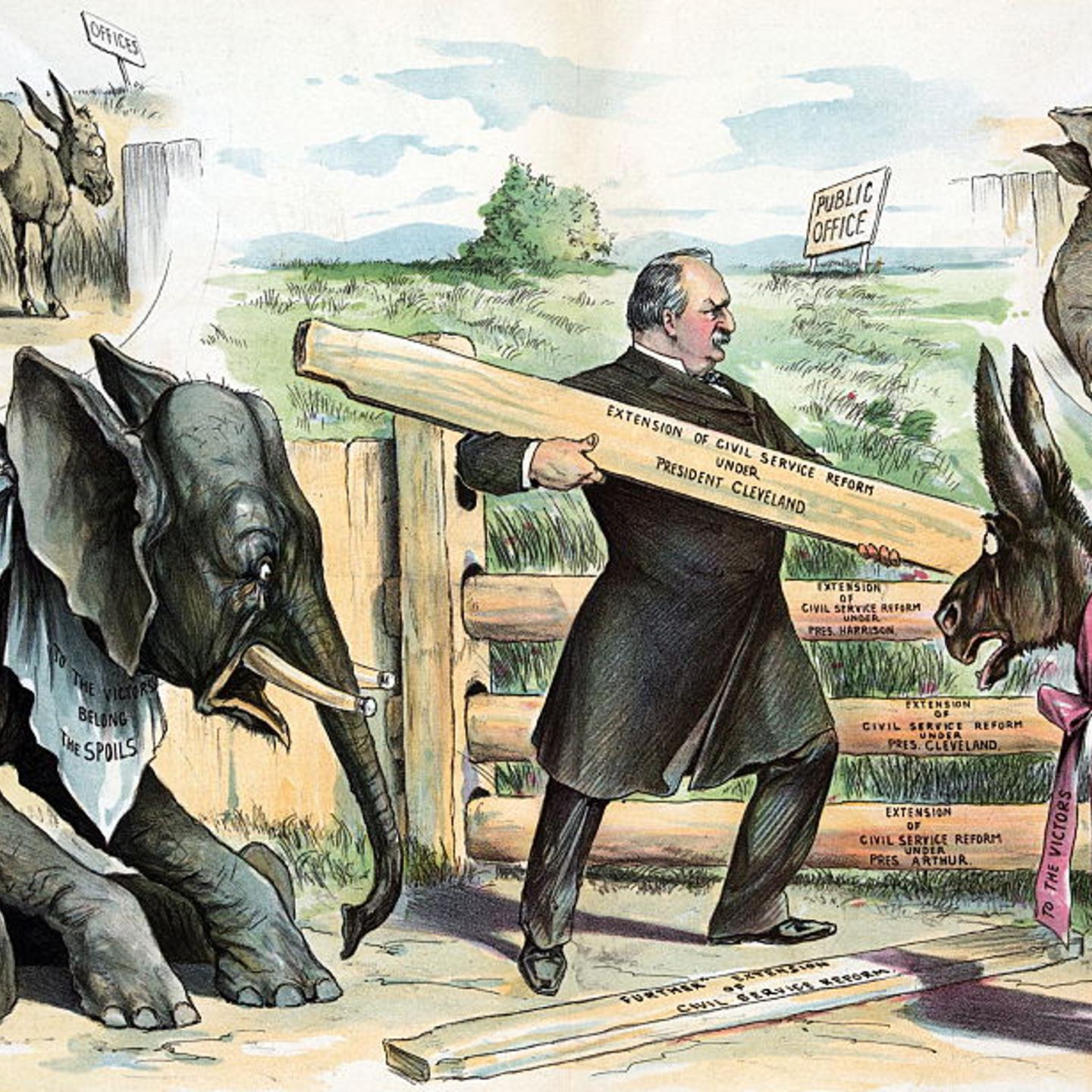 President Cleveland adding boards to a fence.