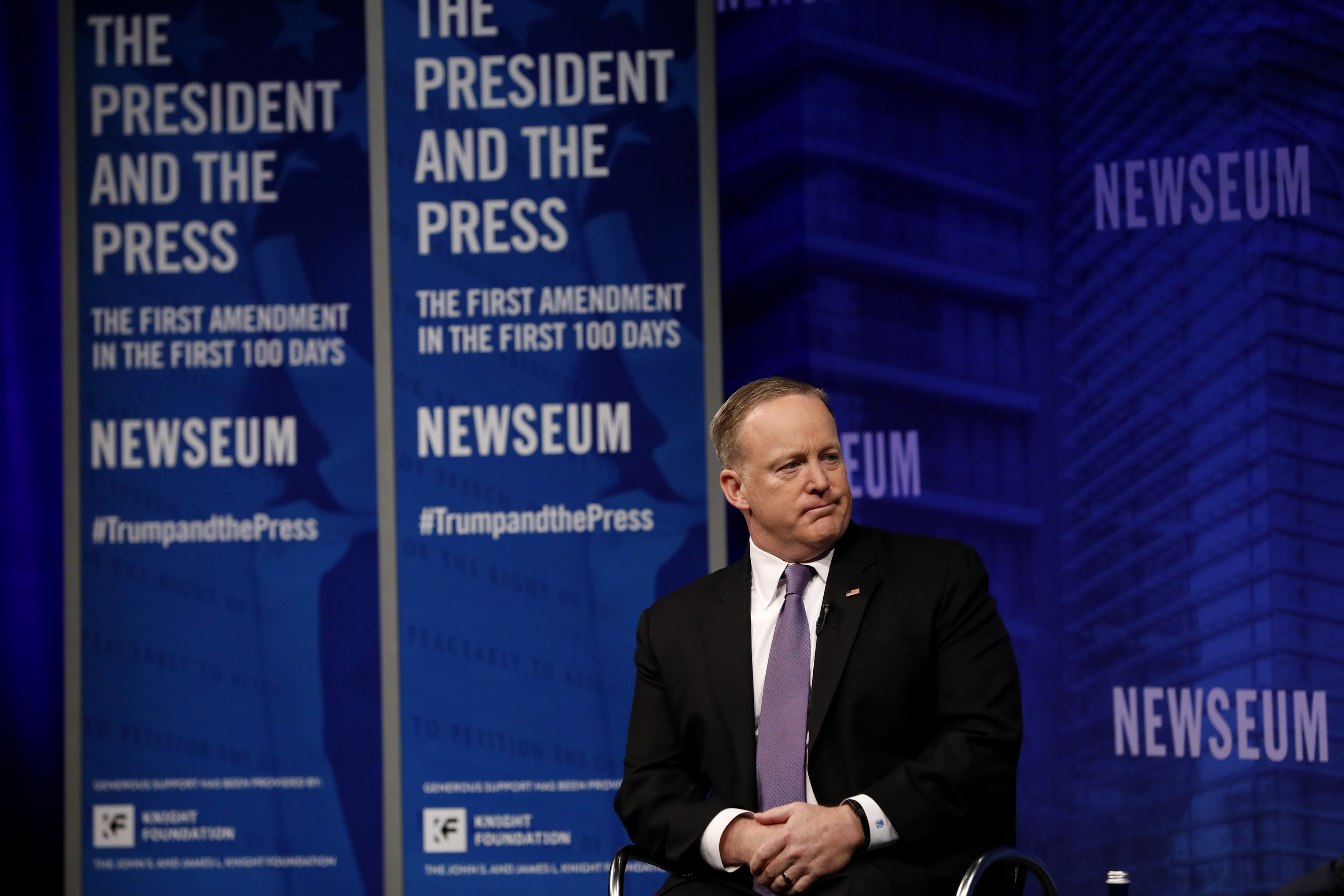 White House Press Secretary Sean Spicer, Trump Aide Kellyanne Conway, And Journalists Participate In Presidential Press Forum