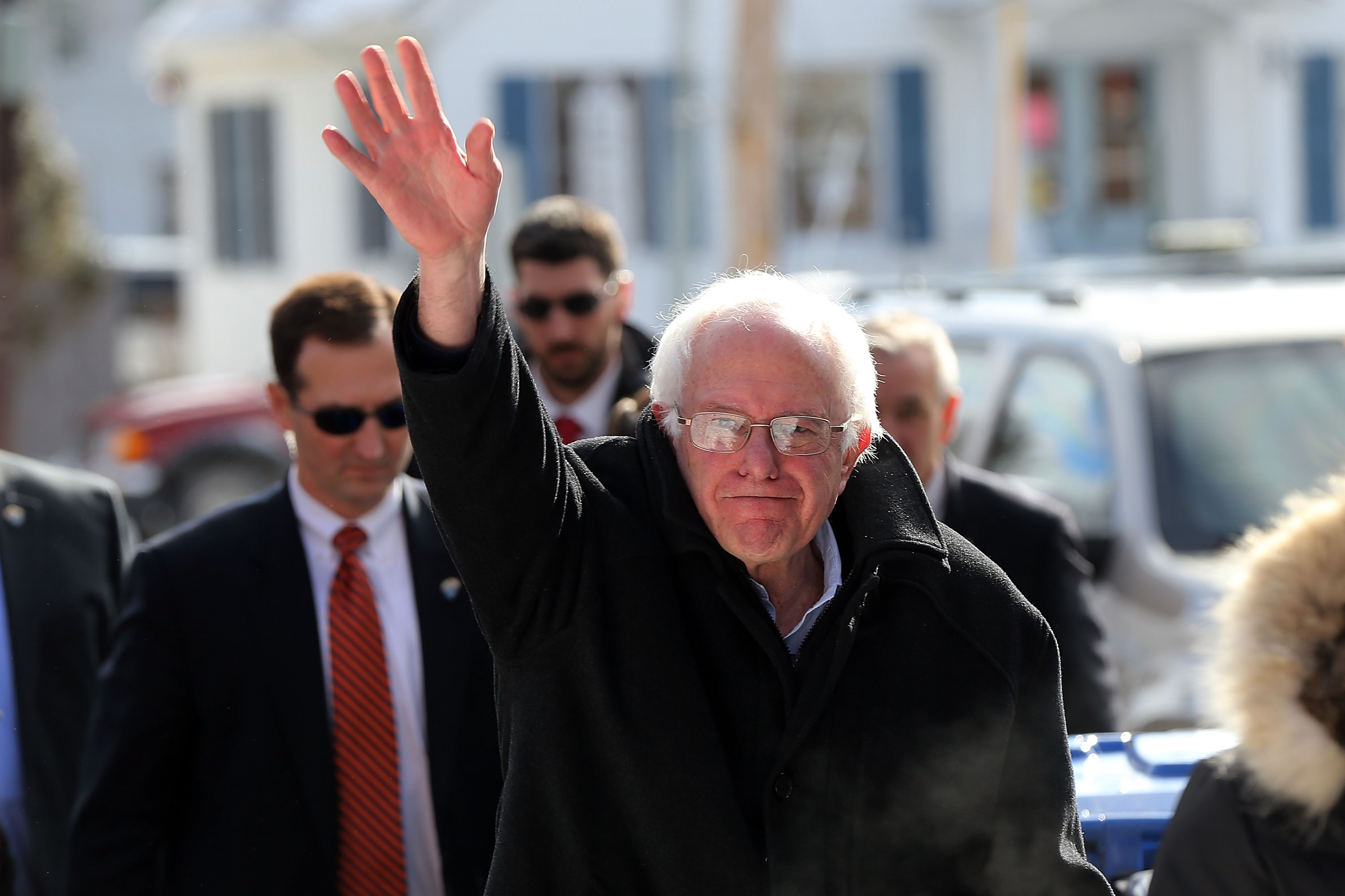 Bernie Sanders Campaigns On New Hampshire Primary Day In Concord, NH