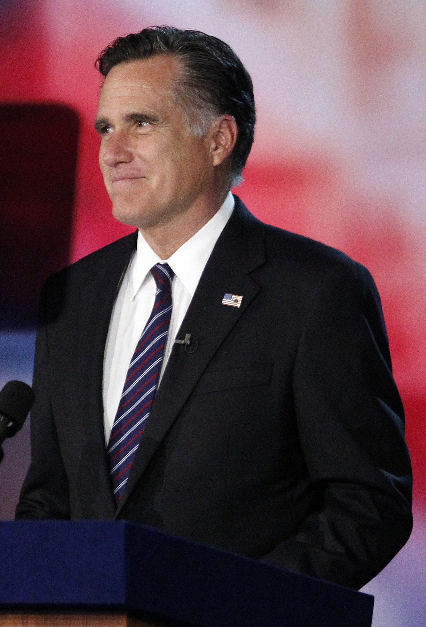 Republican presidential candidate and former Massachusetts Gov. Mitt Romney addresses supporters at an election night rally in Boston, Nov. 7, 2012.