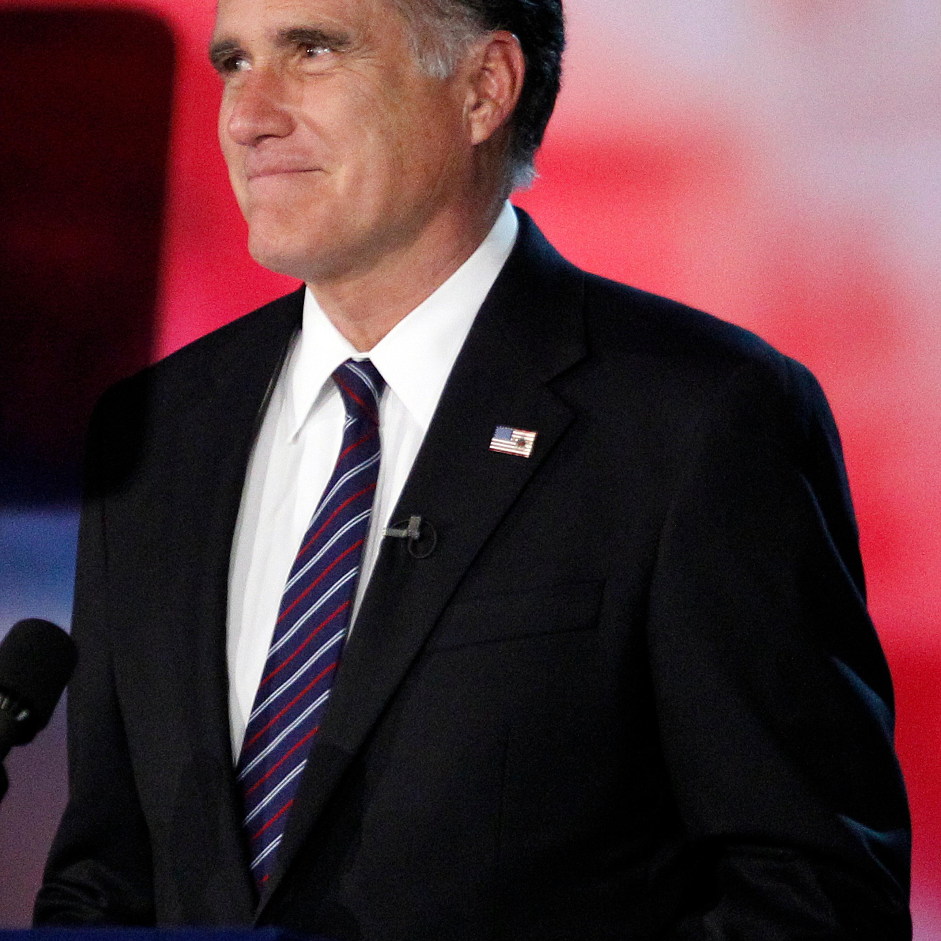 Republican presidential candidate and former Massachusetts Gov. Mitt Romney addresses supporters at an election night rally in Boston, Nov. 7, 2012.