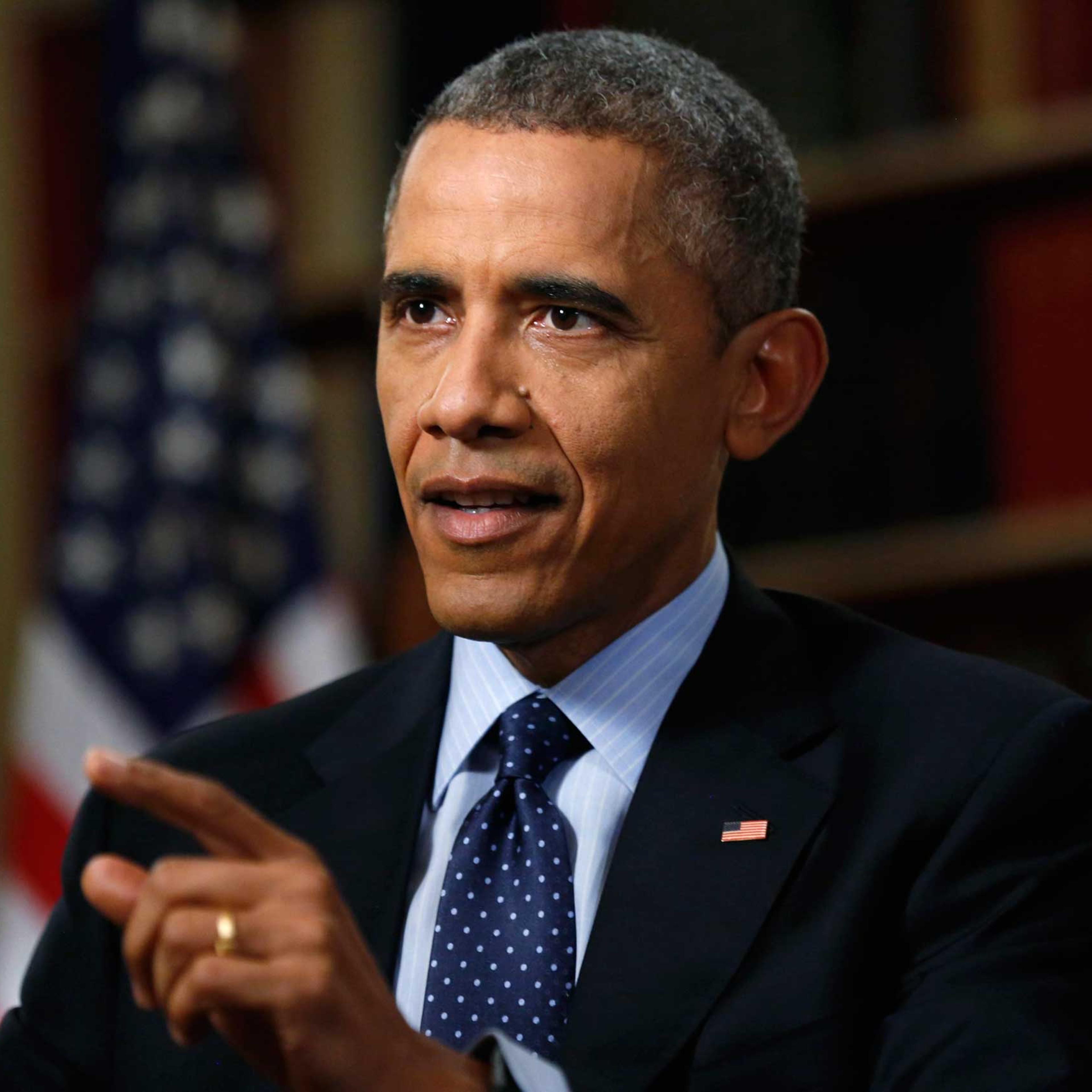 U.S. President Barack Obama speaks during an exclusive interview with Reuters in the Library of the White House in Washington on March 2, 2015.