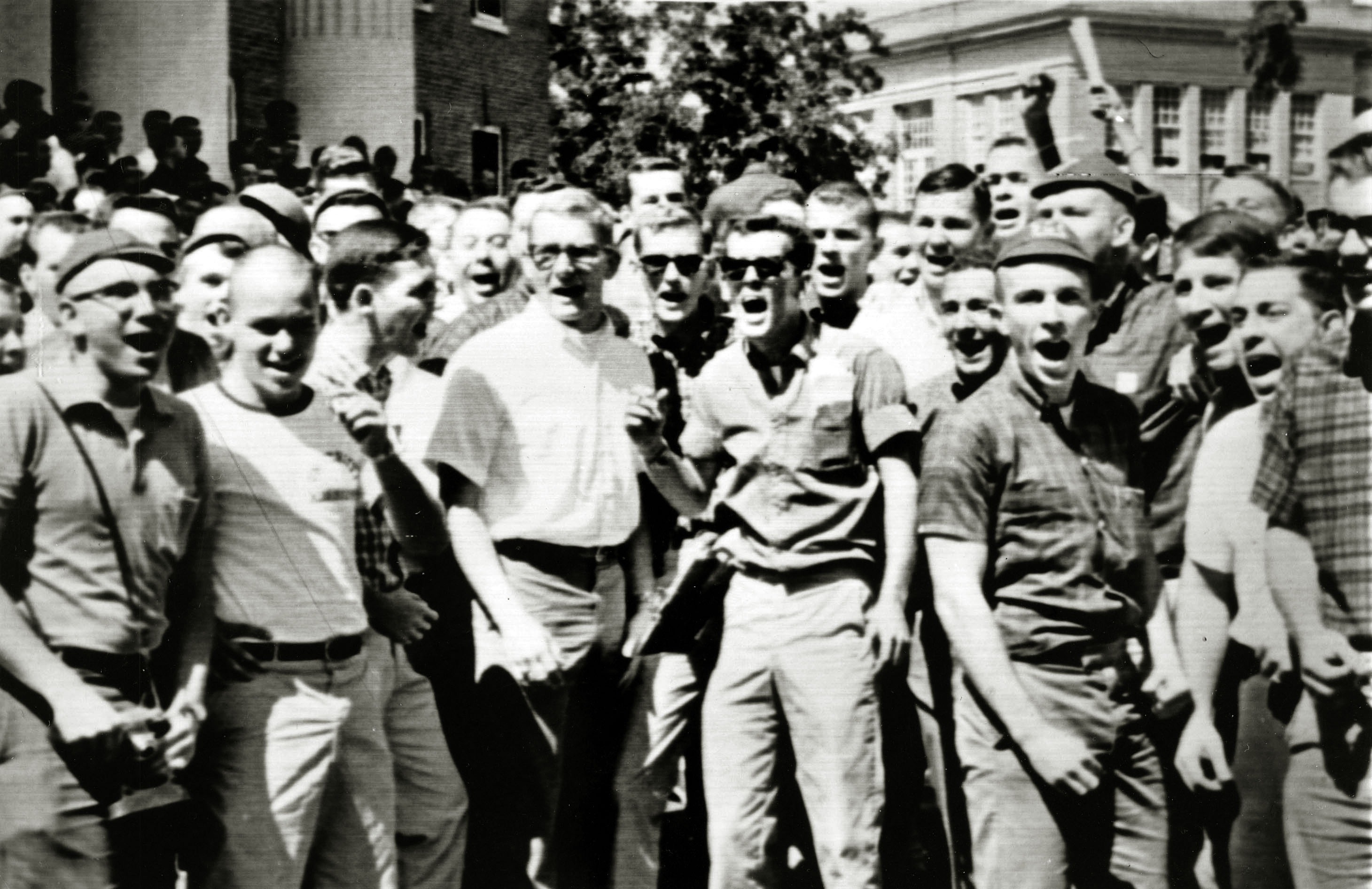 Students protest the enrollment of James Meredith, the University of Mississippi's first black student. September, 1962.