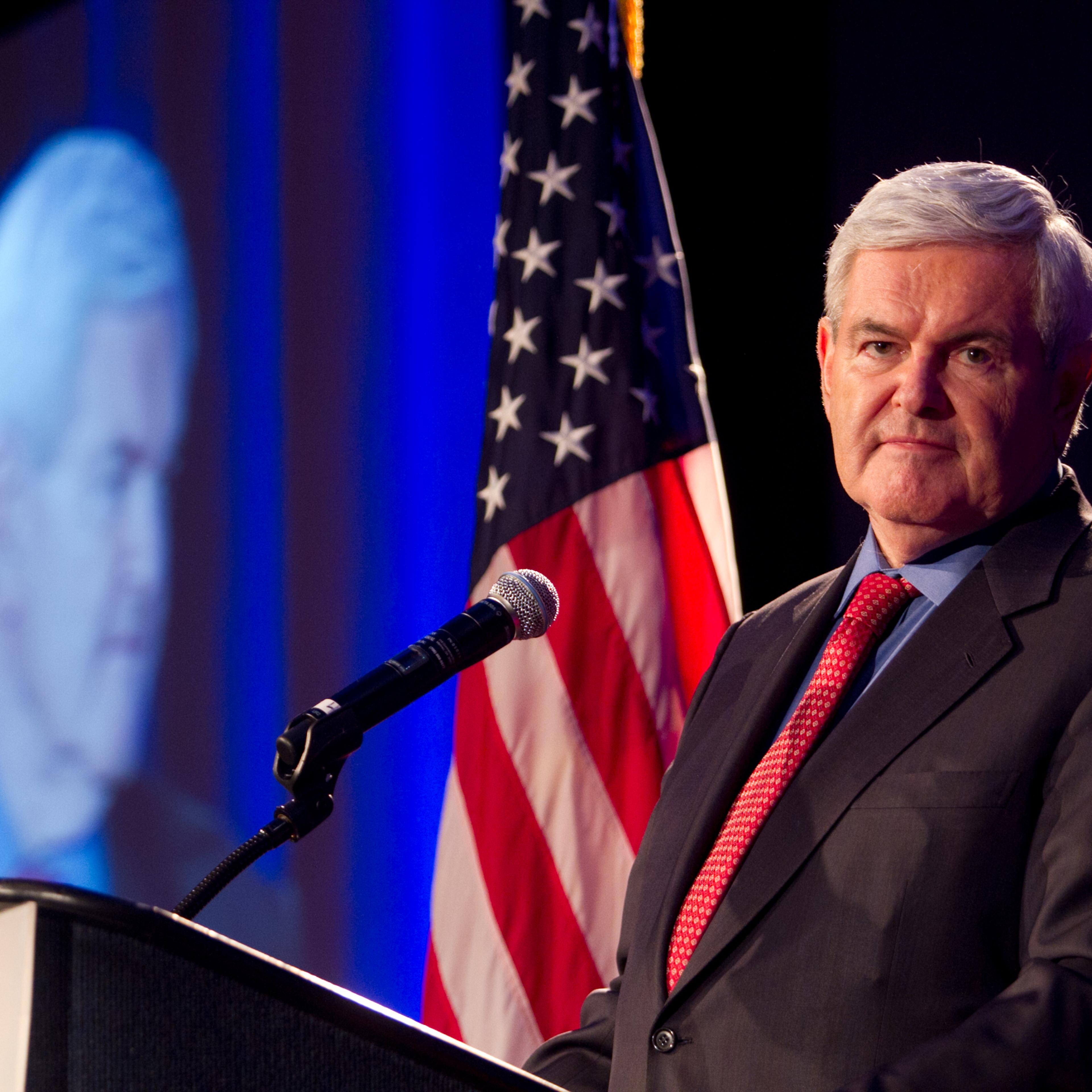 Former House Speaker Newt Gingrich gives the keynote address during the Georgia Republican Party Victory Dinner in Macon, Georgia, on May 13, 2011.