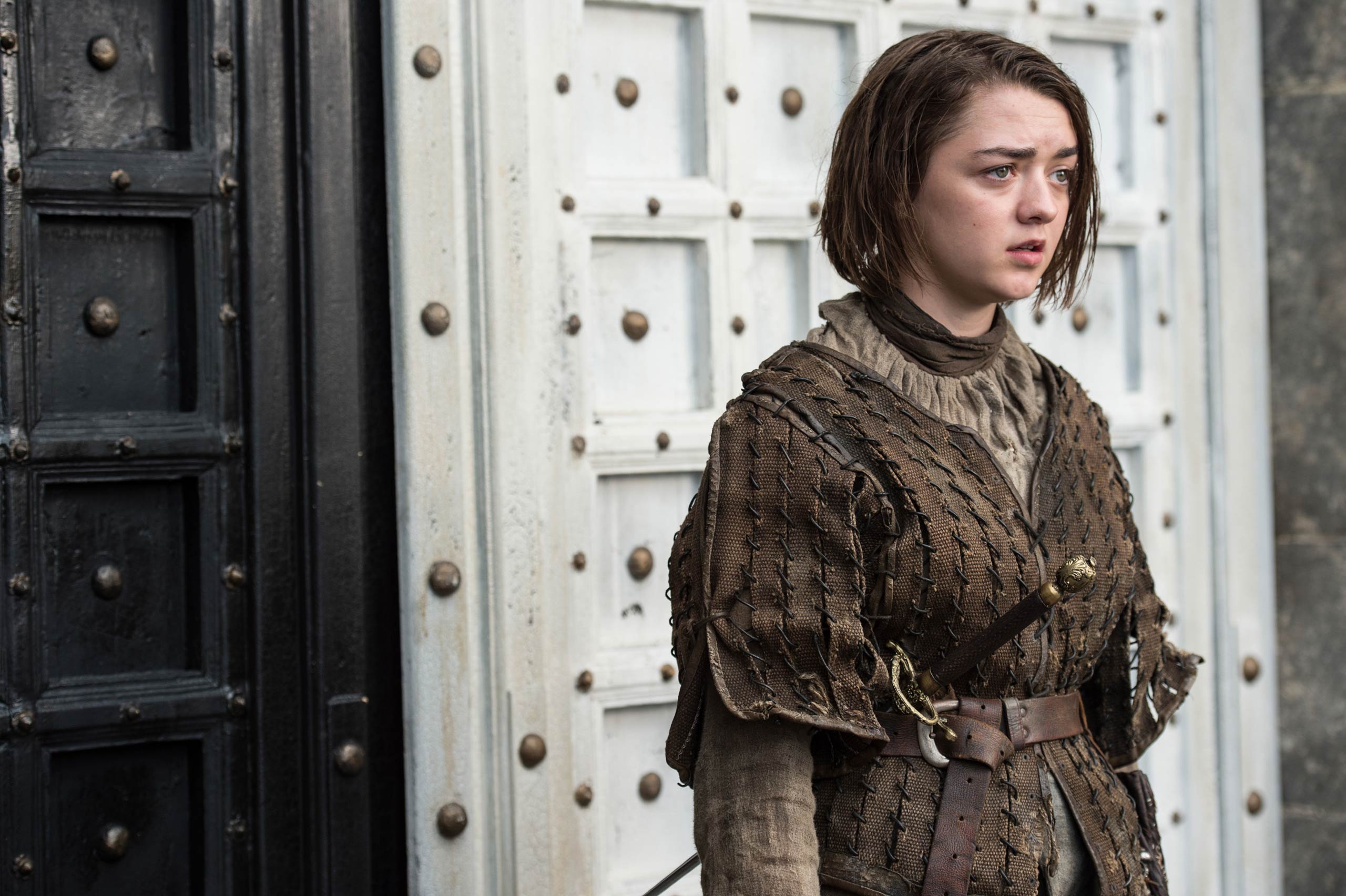 Maisie Williams as Arya Stark. 