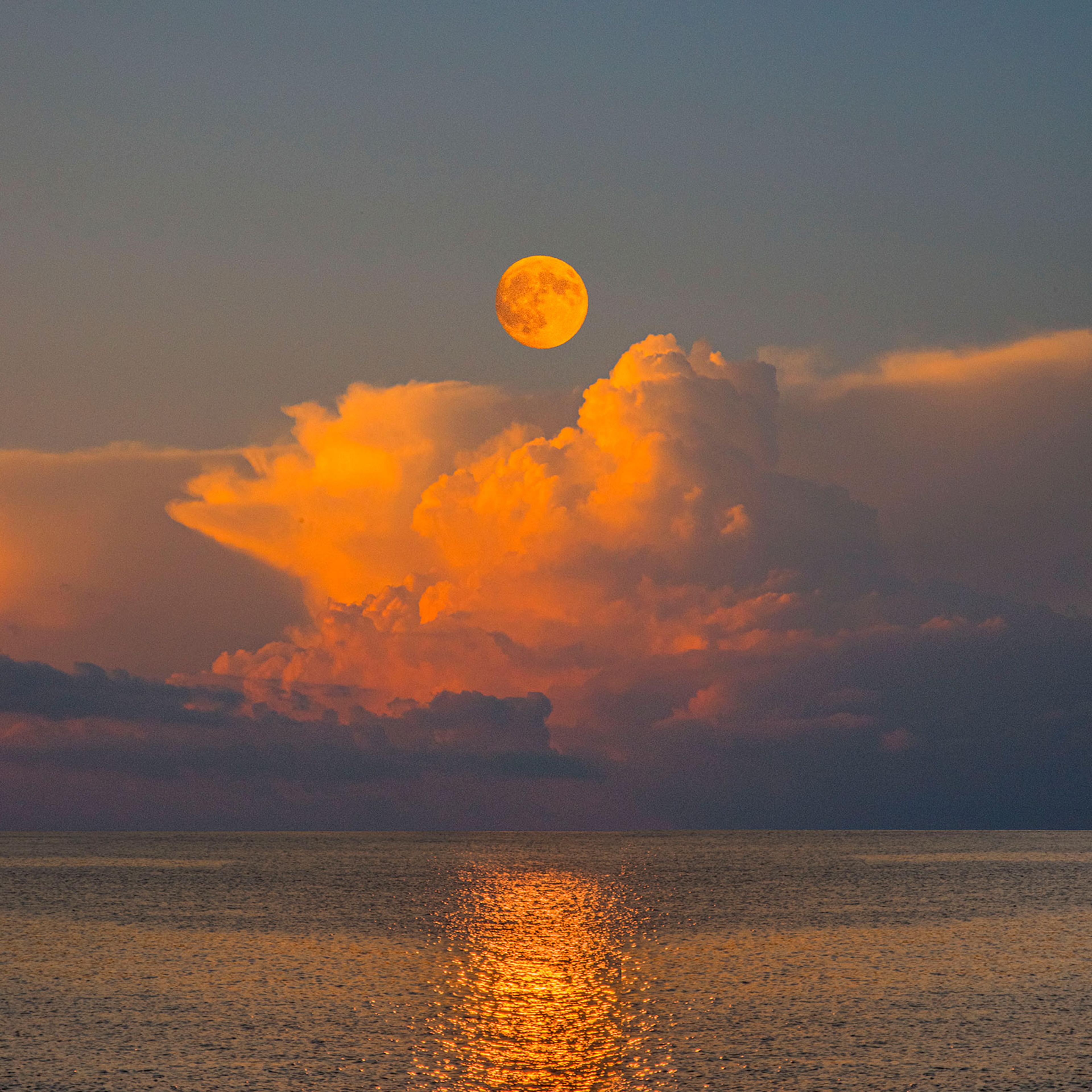 a photo-illustration of the moon acting as sunlight over the ocean