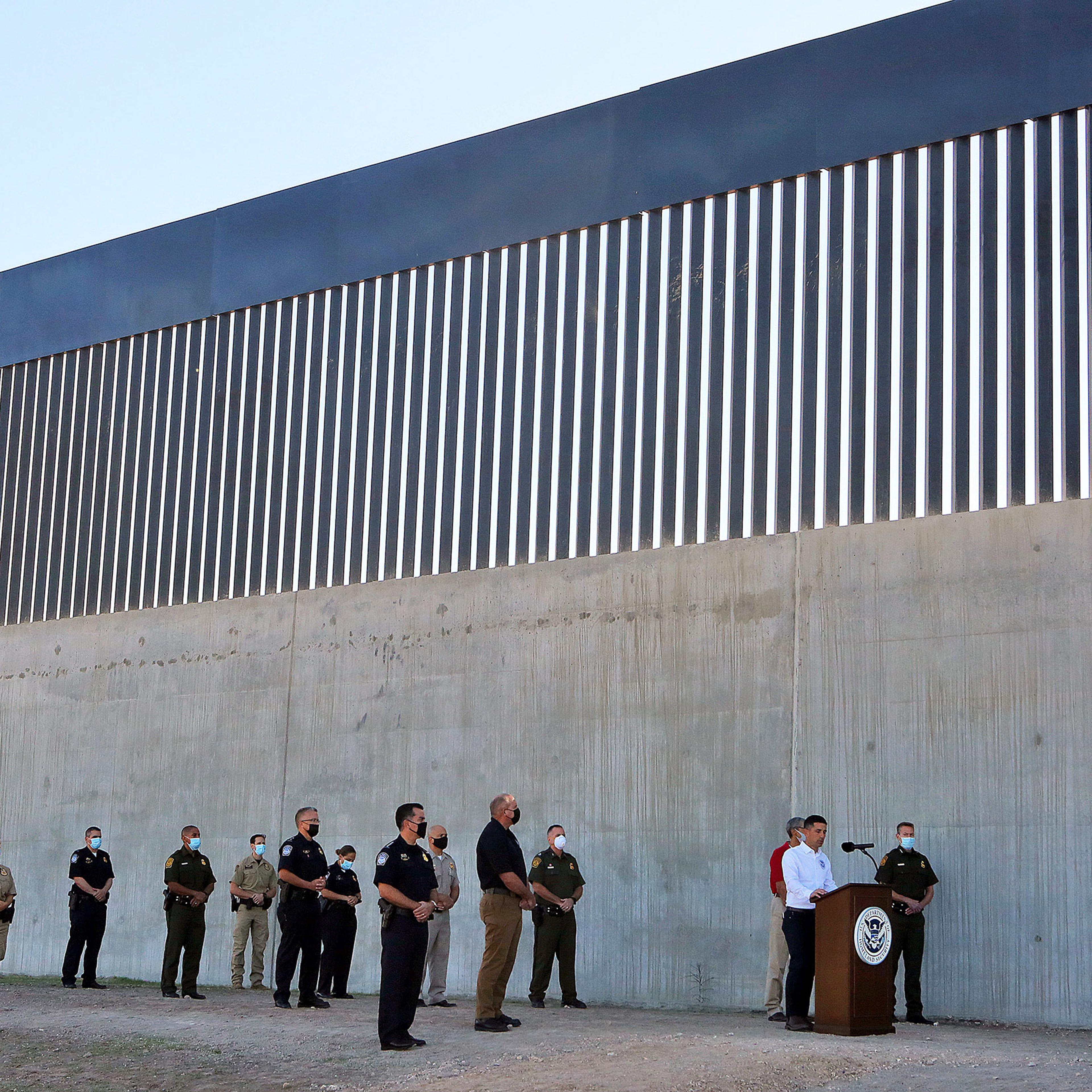 Acting Homeland Secretary Chad Wolf gives a speech in front of a new section of the border wall Thursday, Oct. 29, 2020, in McAllen, Texas.