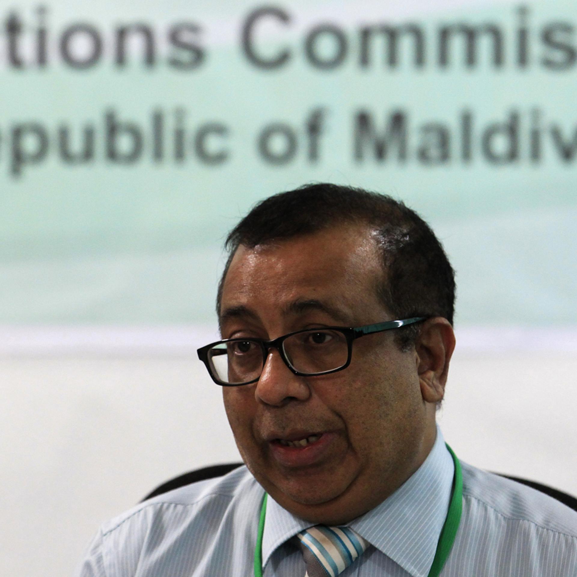 Maldives Election Commissioner Thowfeek speaks during a news conference in Male