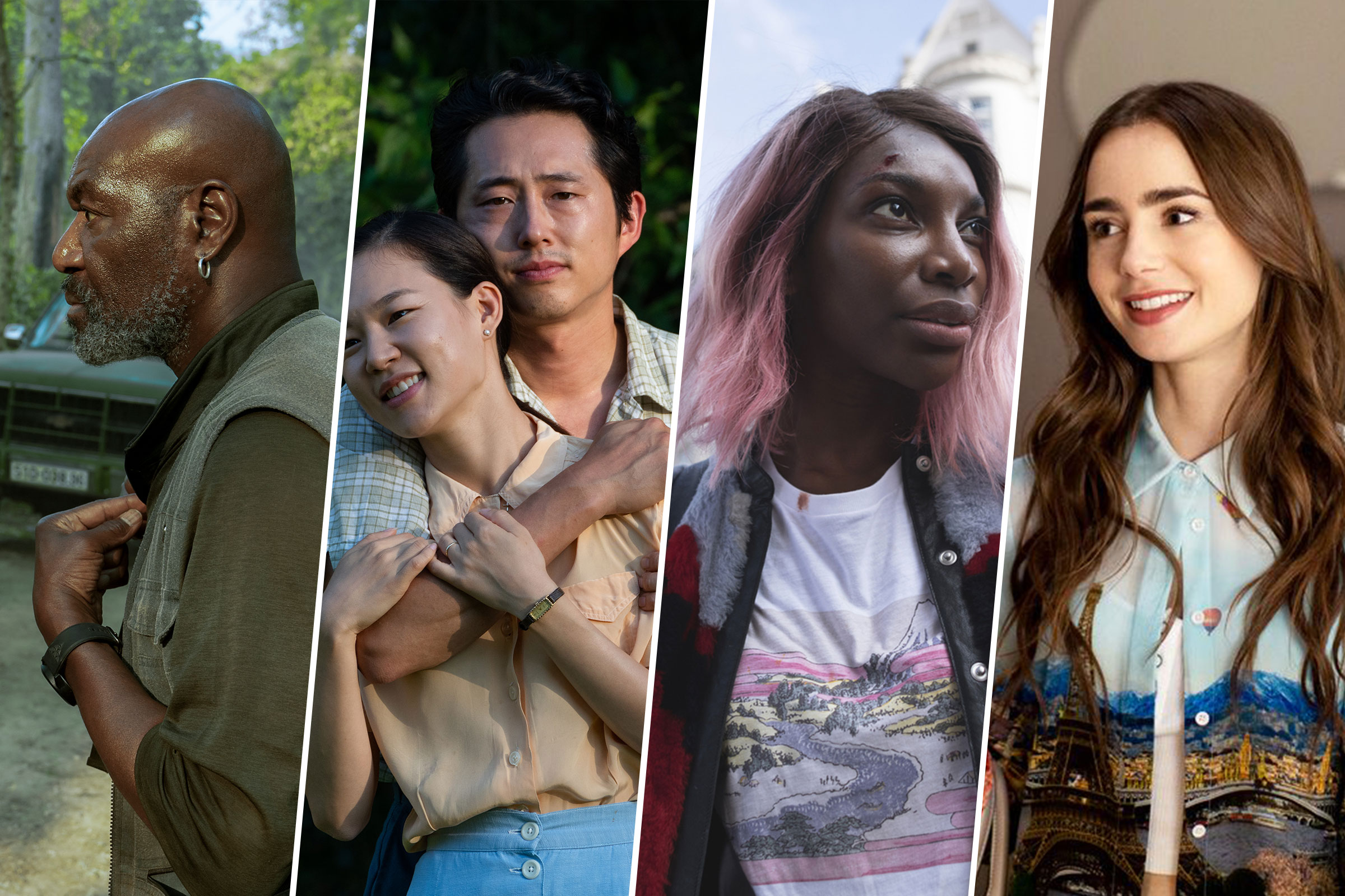 Delroy Lindo in Da 5 Bloods; Yeri Han and Steven Yeun in Minari; Michaela Coel in I May Destroy You; Lily Collins in Emily in Paris