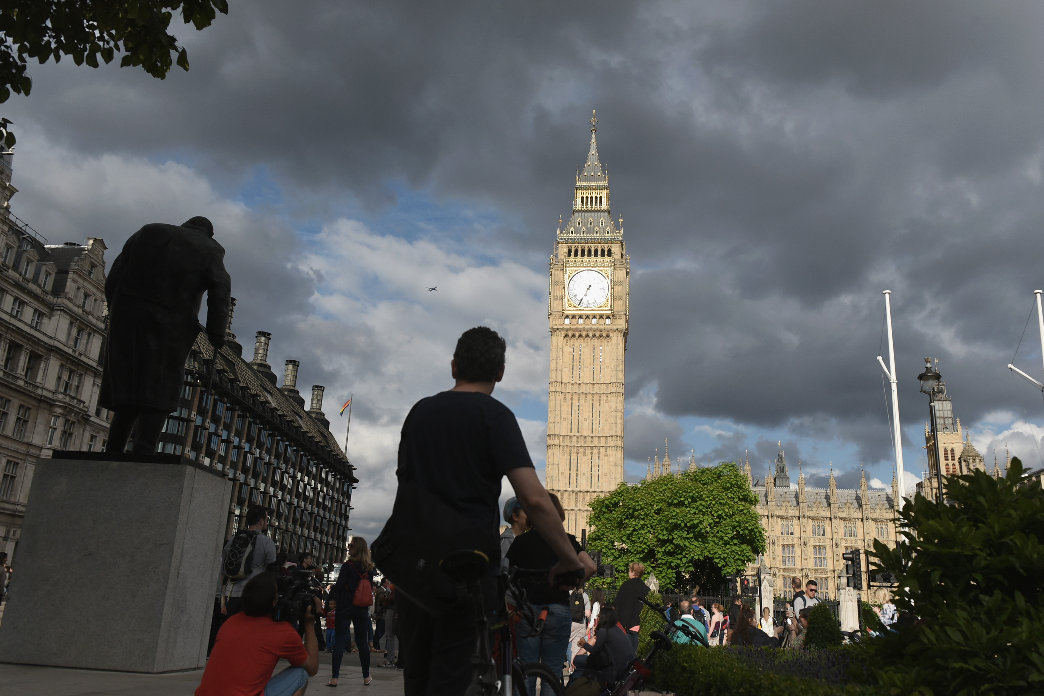 Blood, toil, tears and sweat: A young Briton and a stooped Churchill wait out the Brexit vote.