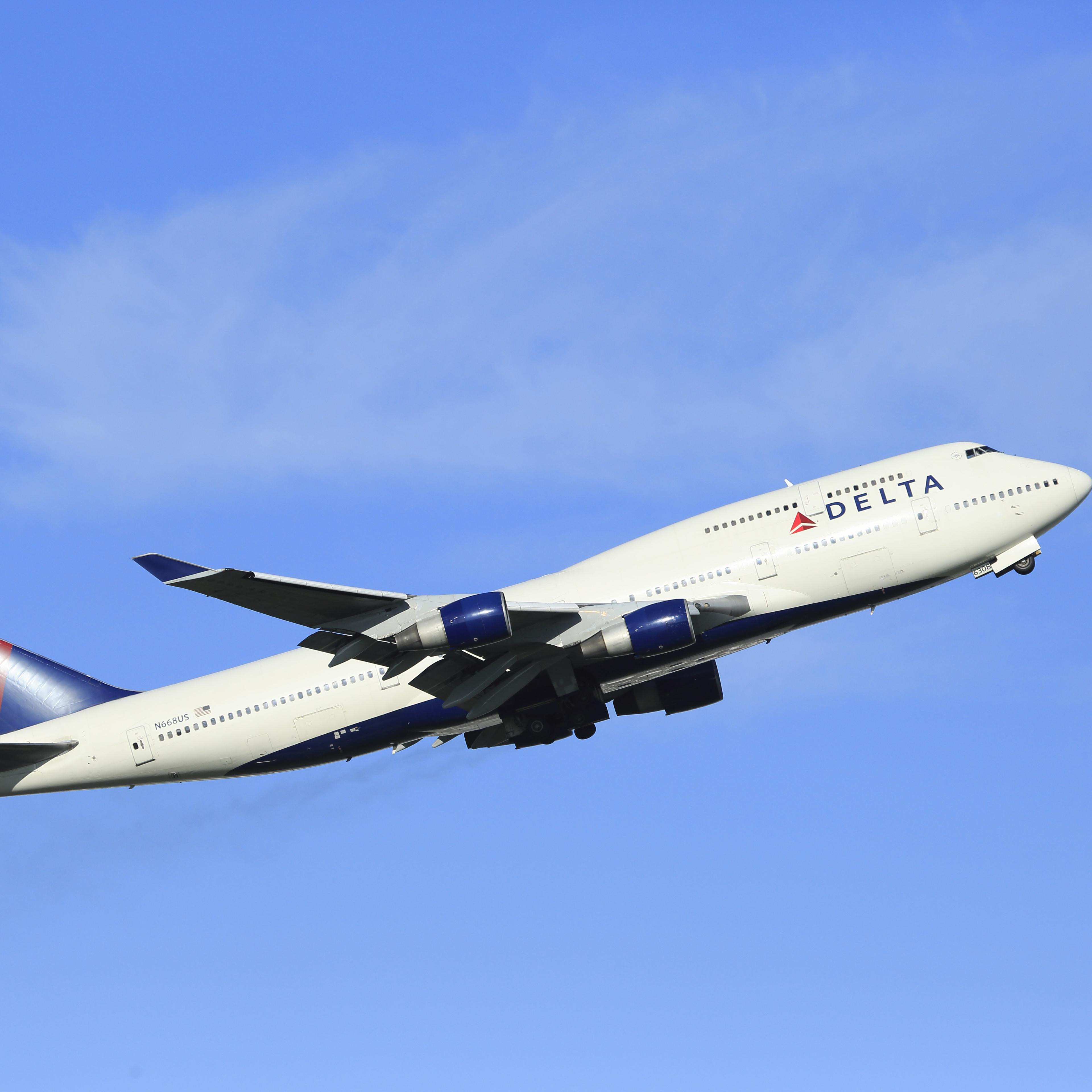 A Delta Airlines plane is seen flying in Japan.
