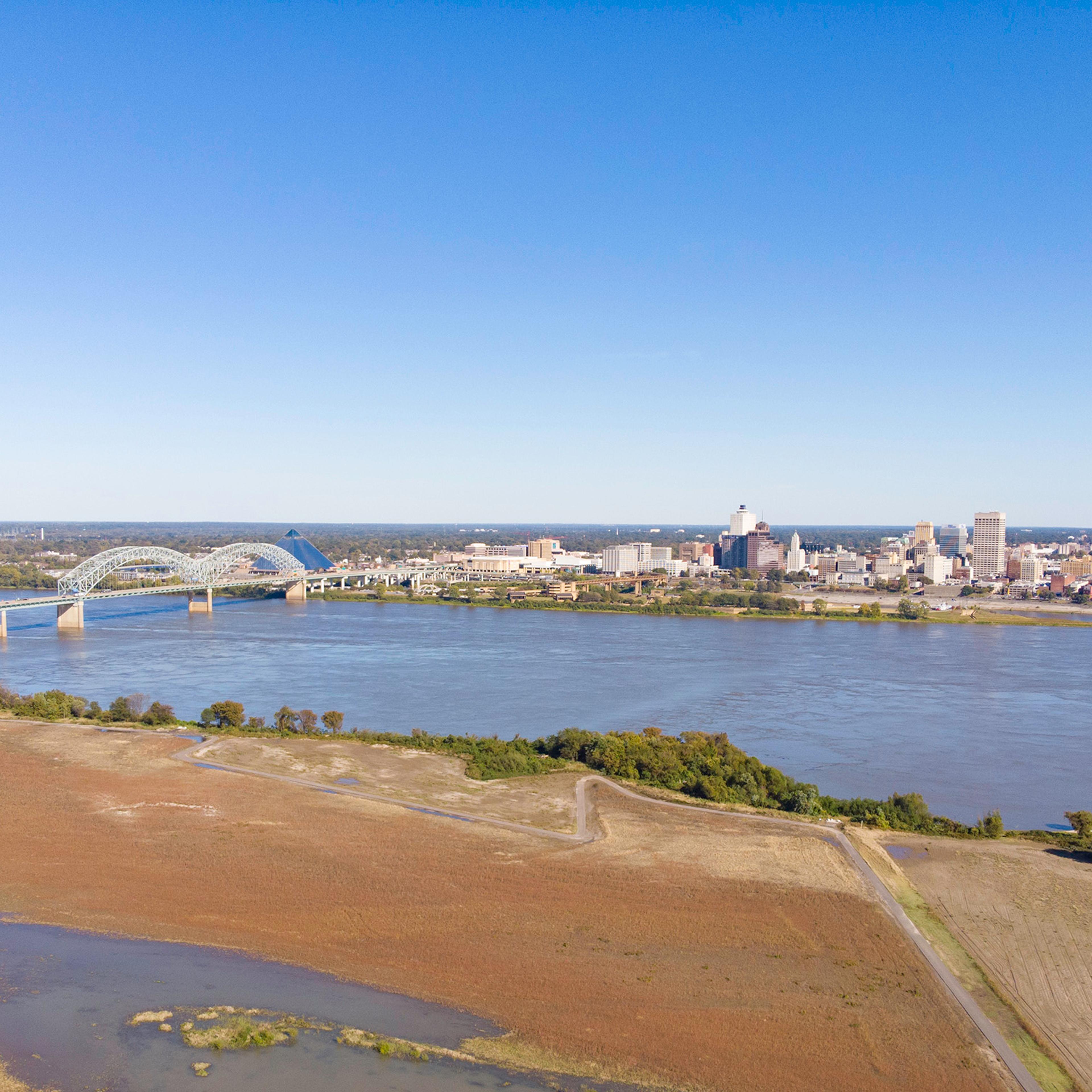 Drone View of Bridge Over Mississippi River at Memphis, Tennessee