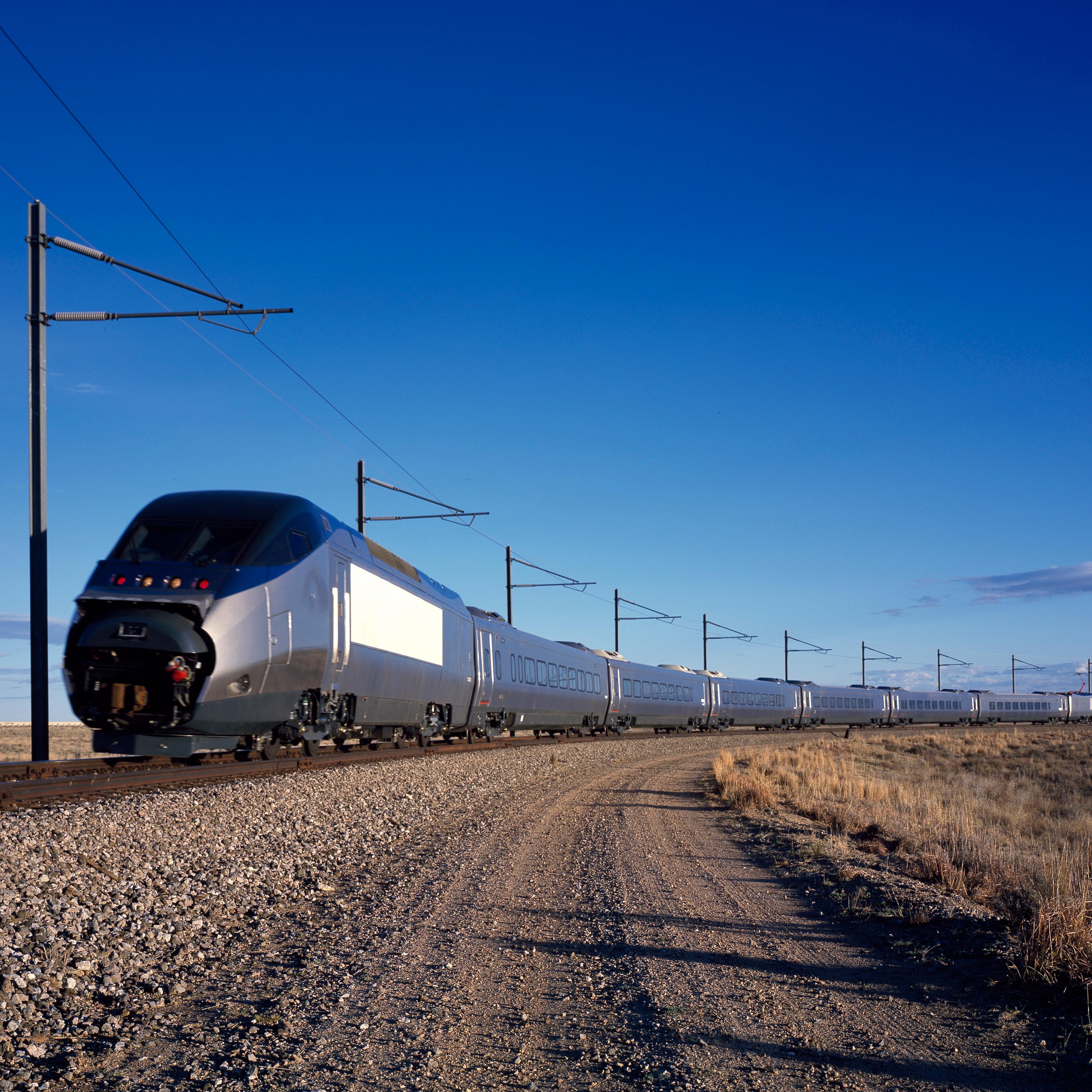 An Amtrak Acela high-speed train is tested in Pueblo, Colo.