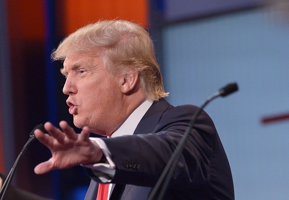 Real estate tycoon Donald Trump speaks during the prime time Republican presidential debate on August 6, 2015 at the Quicken Loans Arena in Cleveland, Ohio.