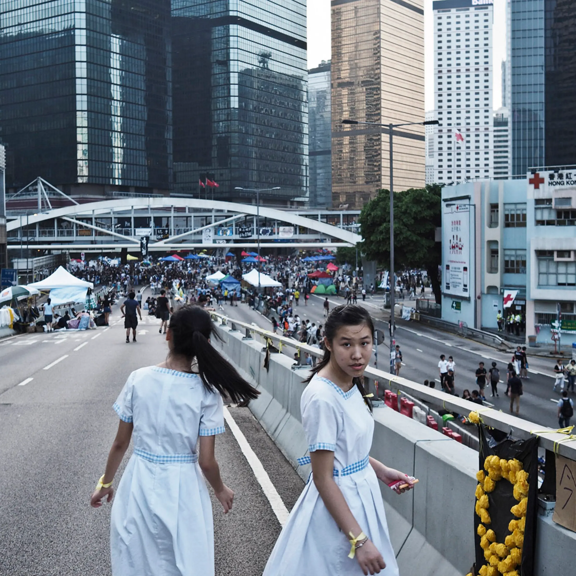 Pro-democracy student protestors stand near the office of Hong Kong's Chief Executive in Admiralty, Oct. 3, 2014.