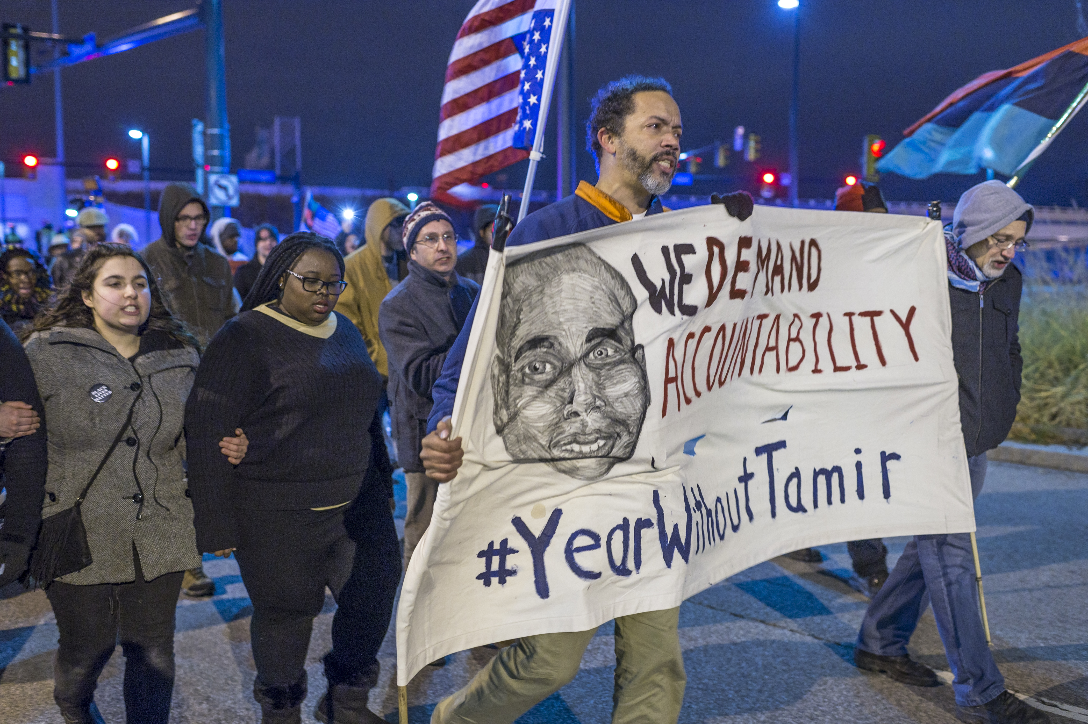 Demonstrators march in Cleveland, Ohio, on Dec. 29, 2015.