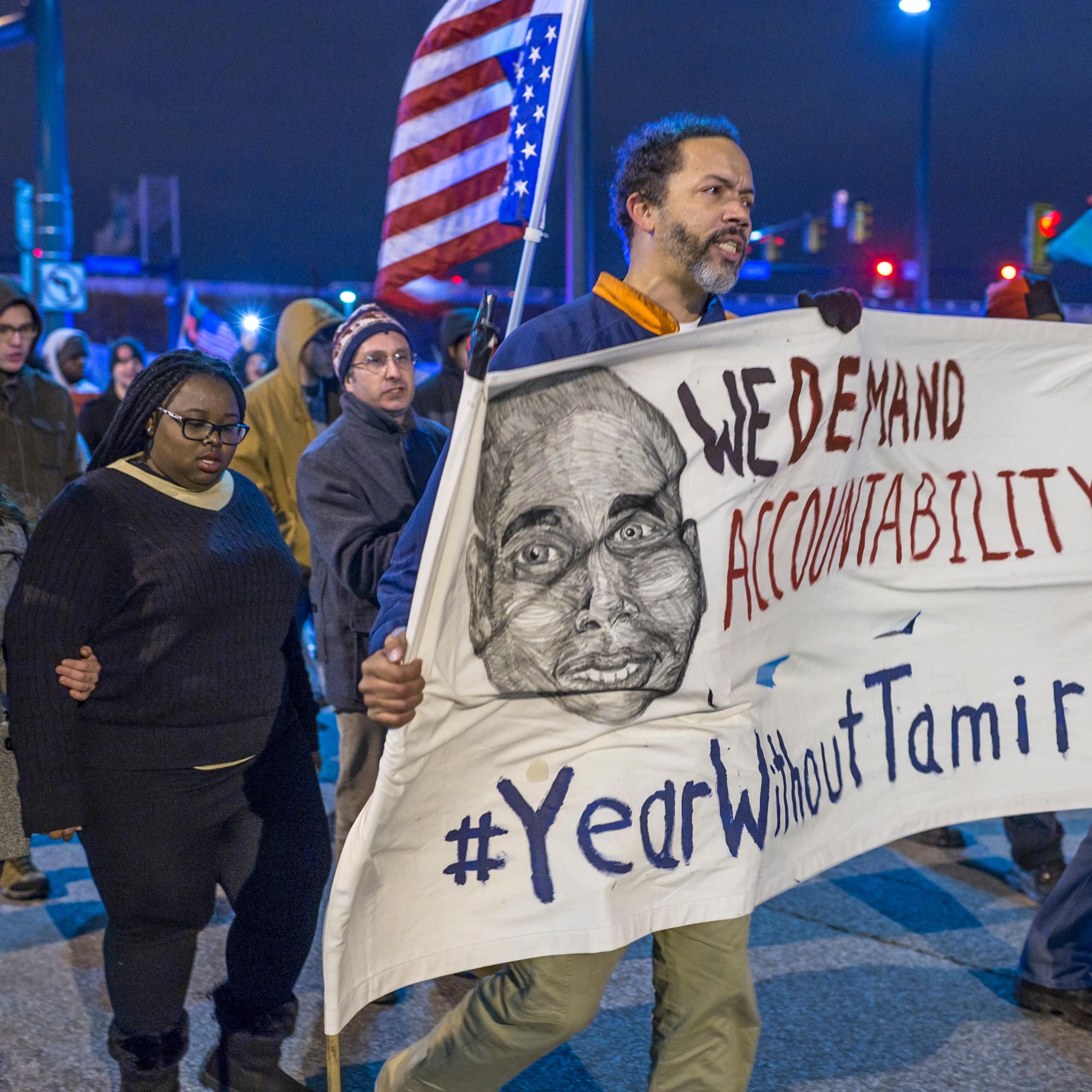 Demonstrators march in Cleveland, Ohio, on Dec. 29, 2015.