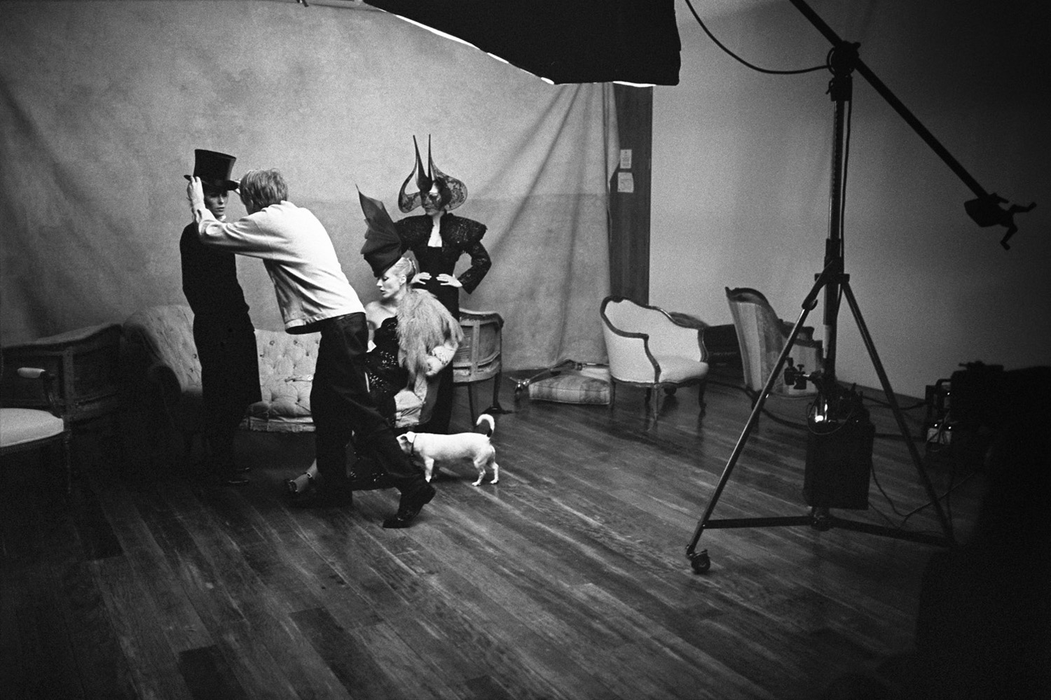 Philip Treacy with Isabela Blow on a fashion shoot for Harper's and Queen. 2002
