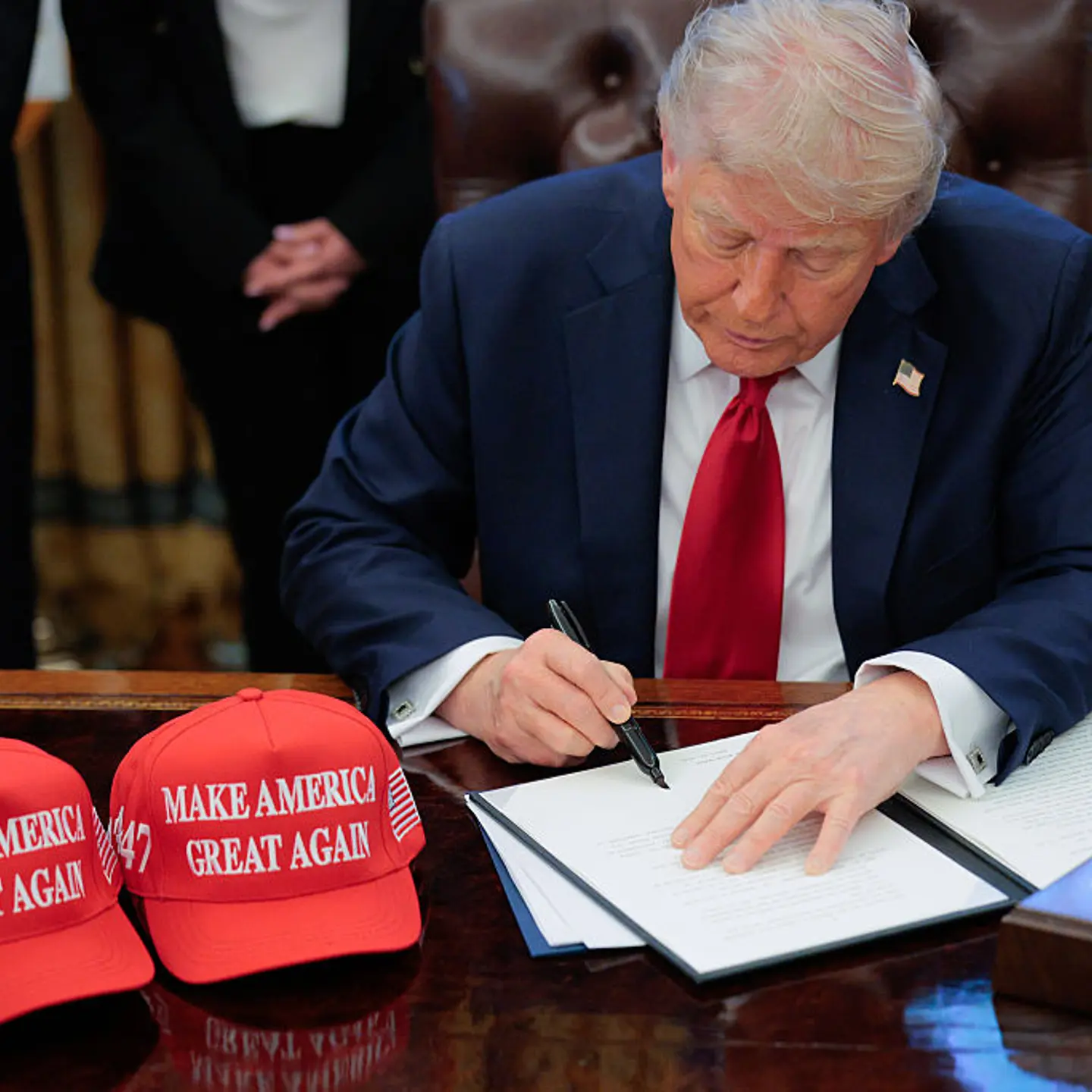 President Trump Signs Executive Orders In The Oval Office