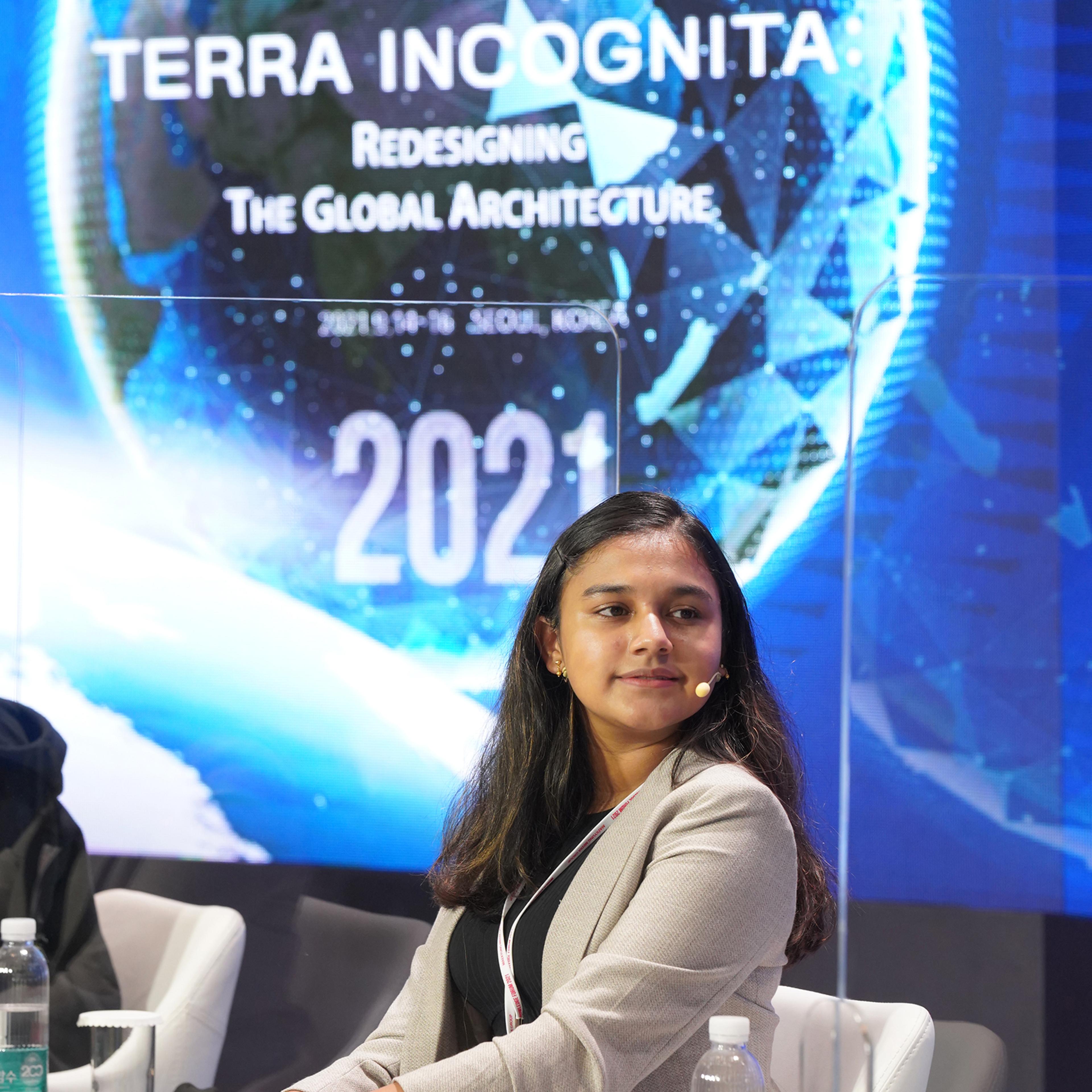 Gitanjali Rao speaks on the need to involve youth in innovation at the 2021 World Knowledge Forum in South Korea.