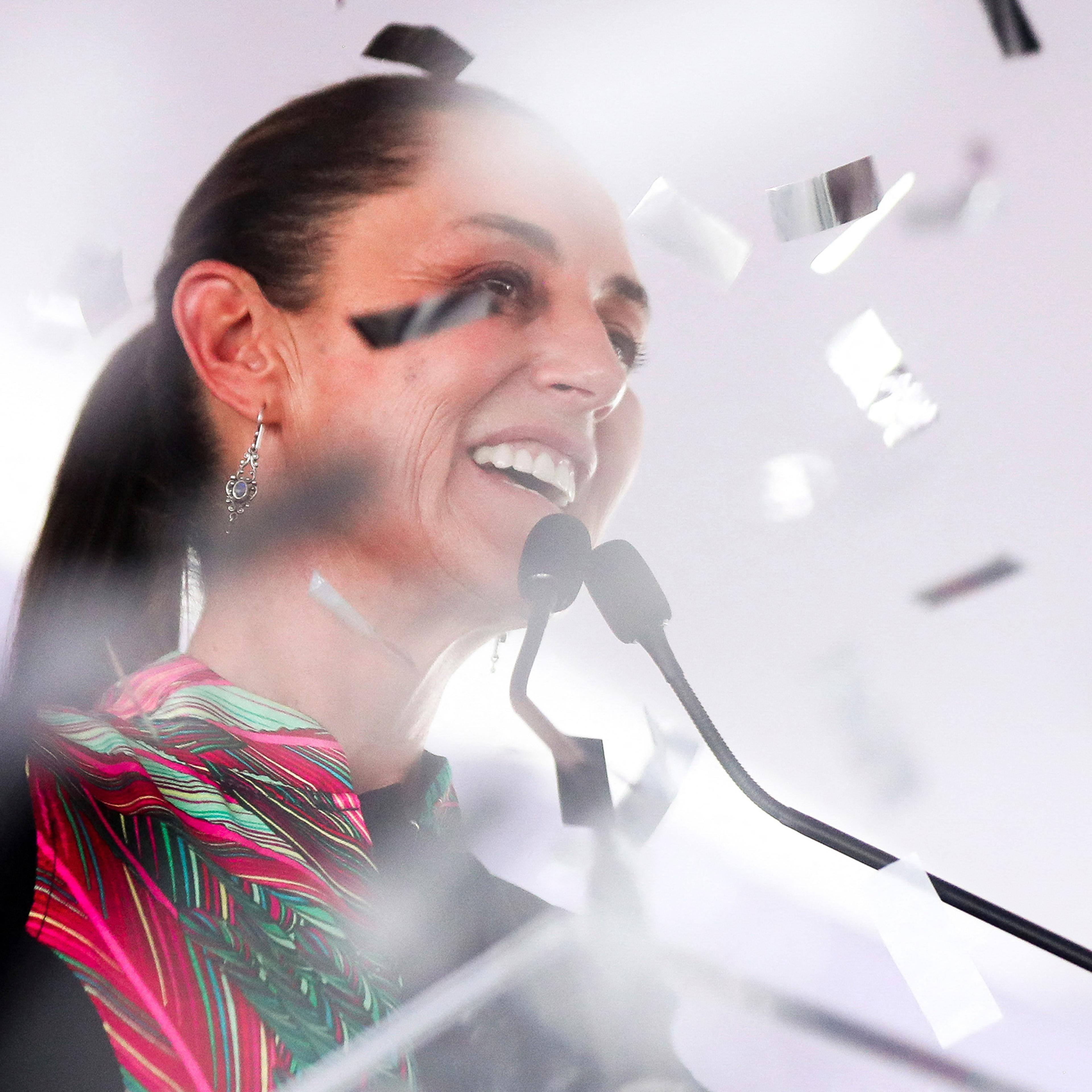 Presidential candidate of the ruling Morena party Claudia Sheinbaum delivers remarks as she holds a campaign rally in Mexico City on May 16.