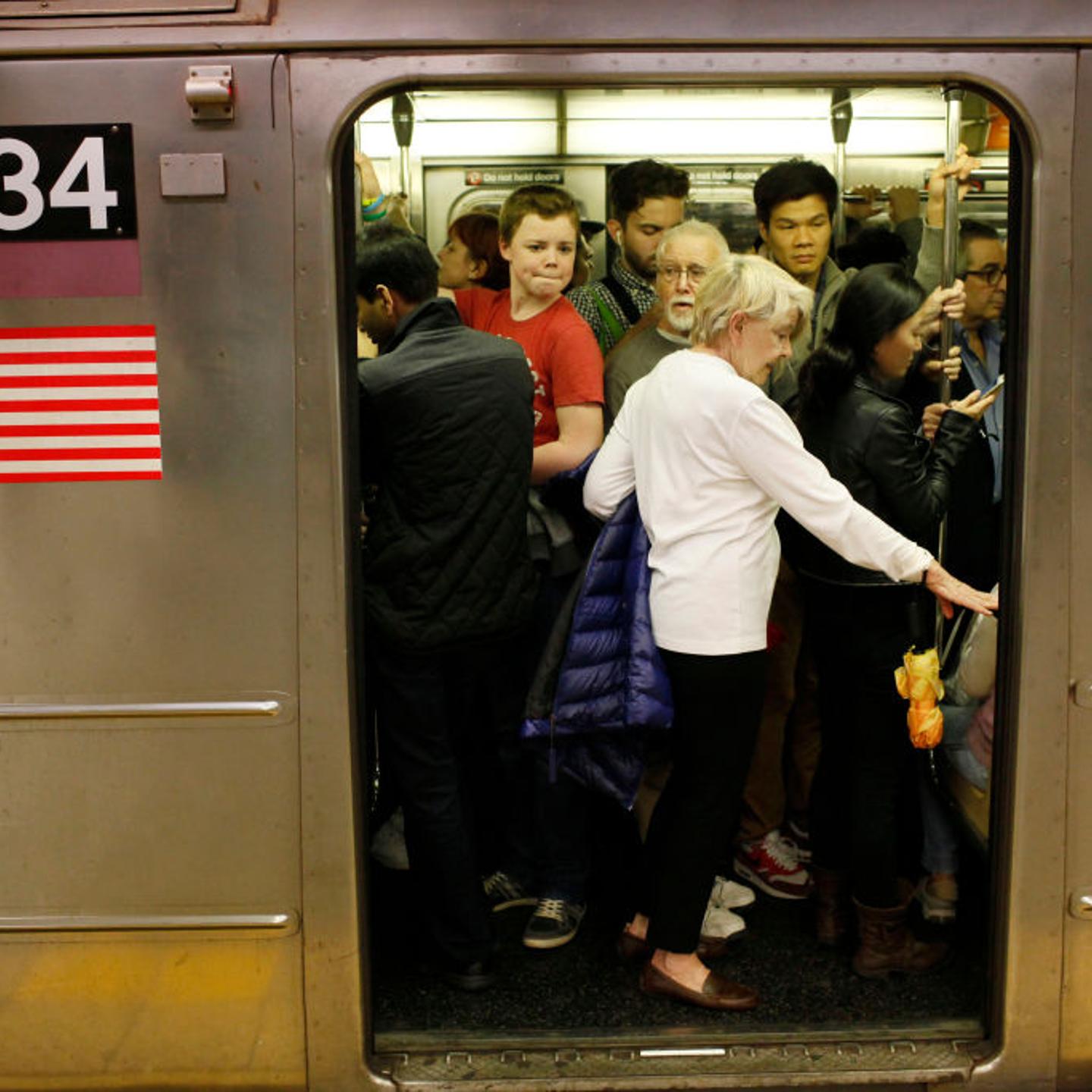 A crowded subway train in New York City