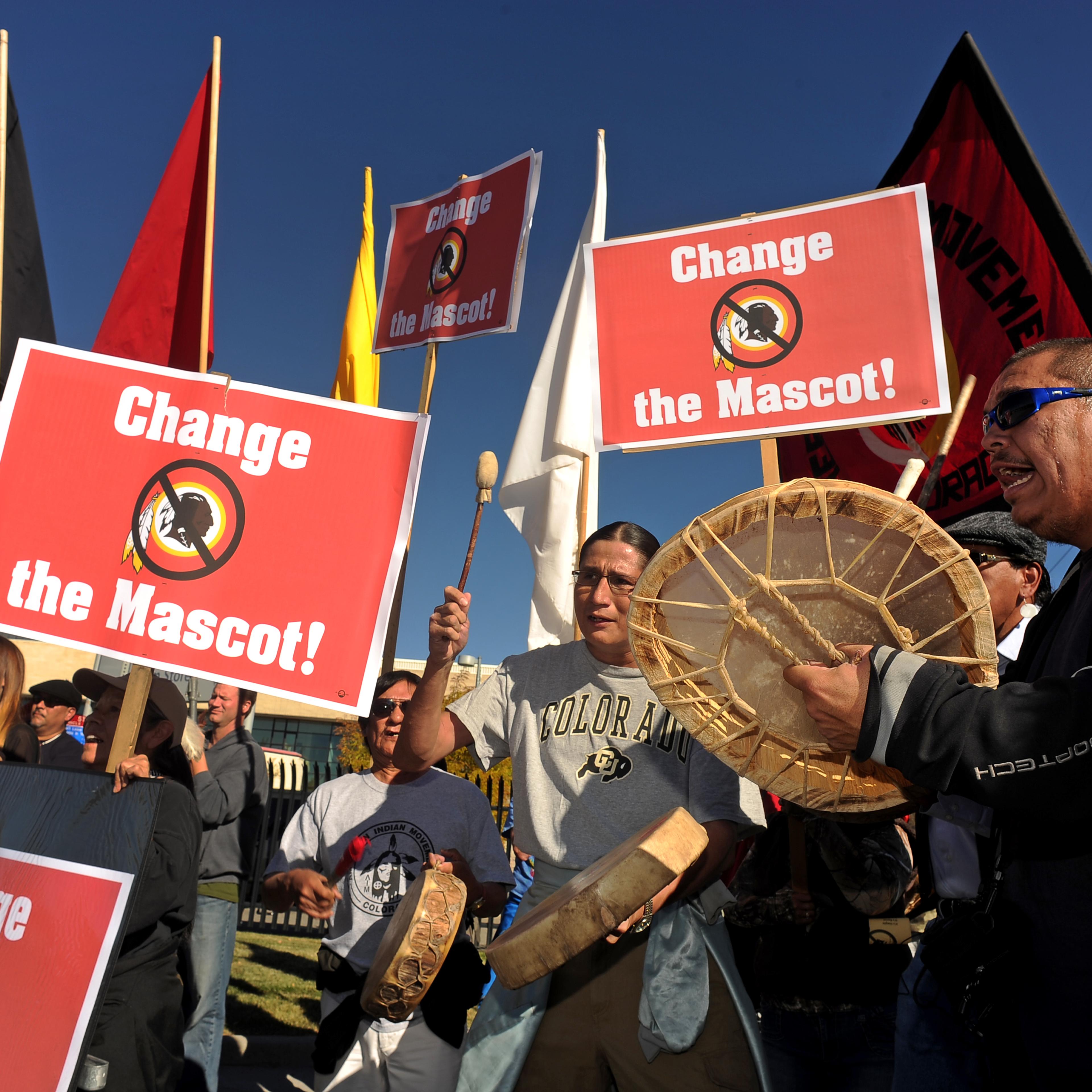 American Indian Movement protest the Washington Redskins as they arrive in town to play the Denver Broncos at Sports Authority Field at Mile HIgh in Denver, Co.